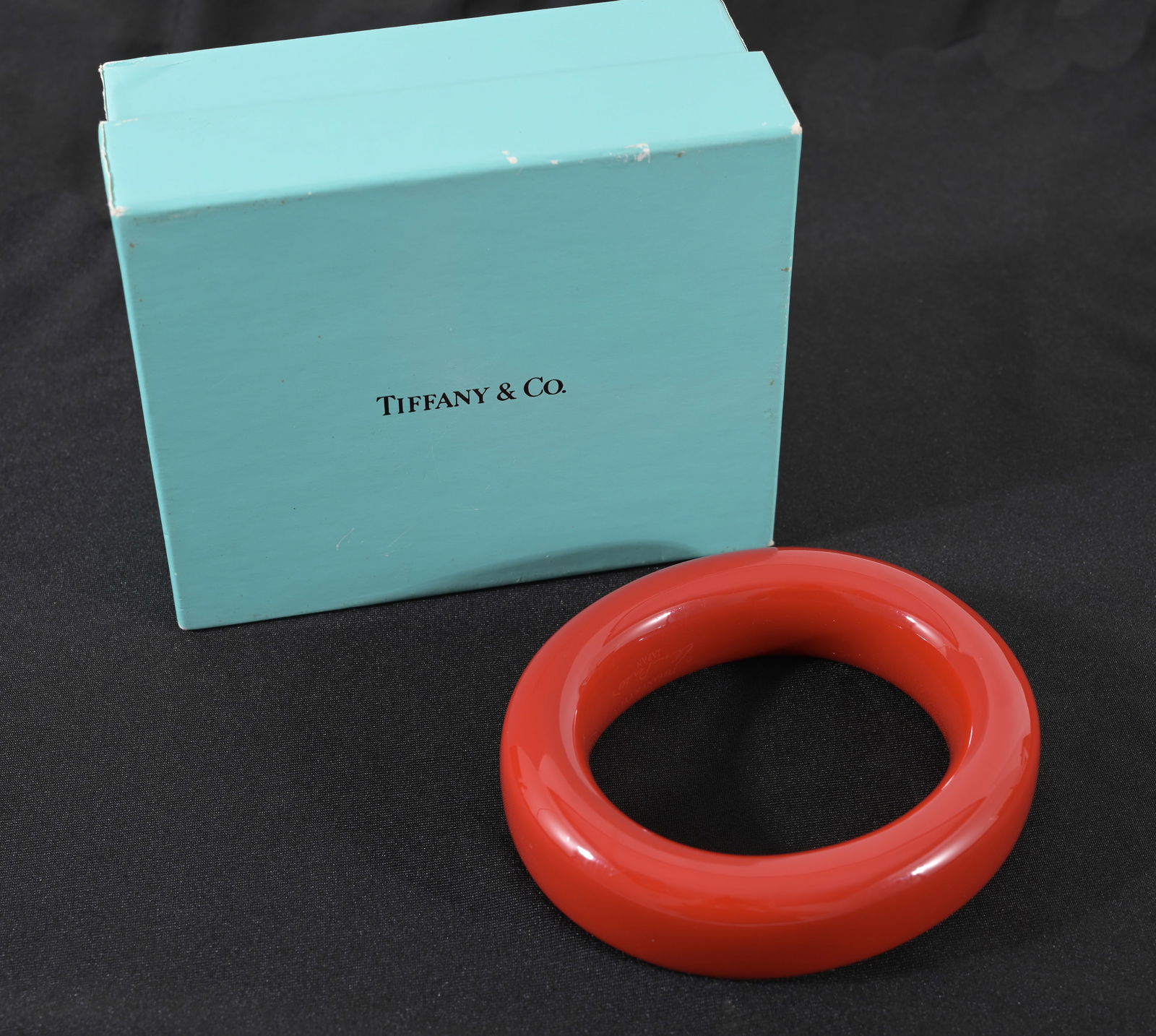 Tiffany & Co. Elsa Peretti Red Lacquer Bangle: Tiffany & Co. Elsa Peretti Red Lacquer Bangle Bracelet. Marked on inside of bangle. Interior Width: 2.5 in. Exterior Width: 3 7/8 in.