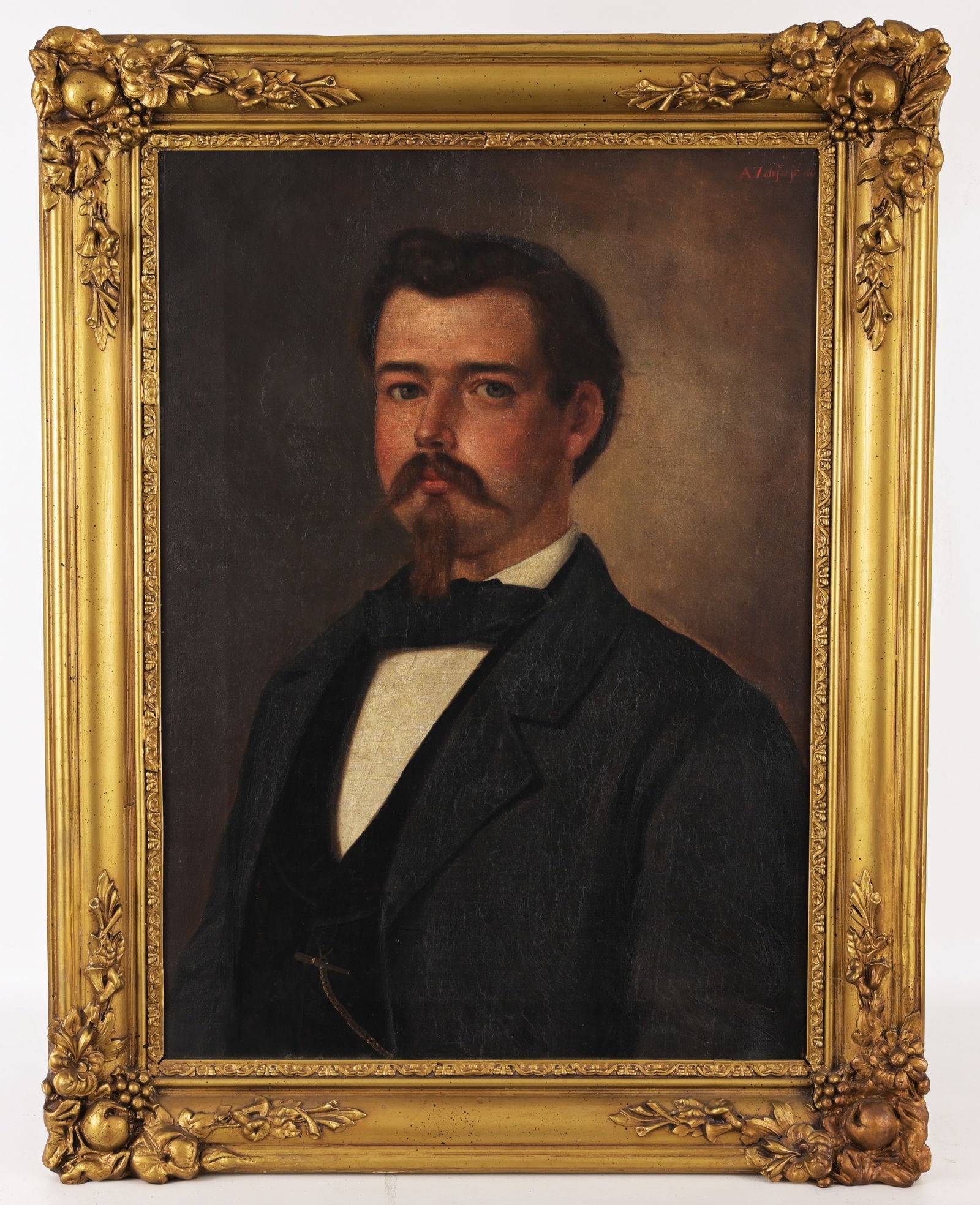 19th C. American School Portrait: 19th C. American School Portrait of a Gentleman Oil on Canvas. Signed and dated upper right. Sight Size: 27 x 19.5 in. Overall Framed Size: 33 x 26 in.