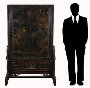 Large 18th C. Qing Dyn Chinese Lacquered Plaque