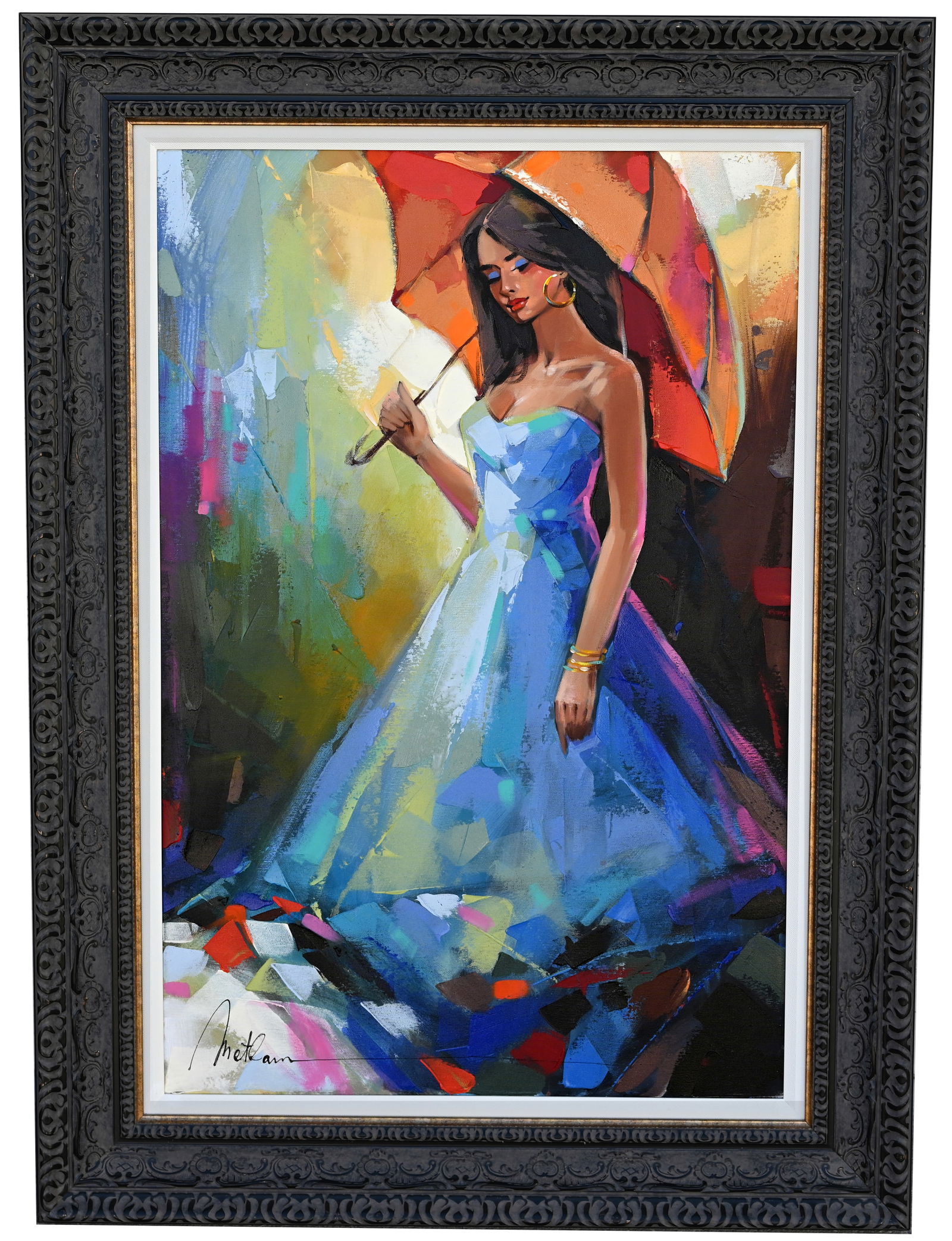 Anatoly Metlan (B. 1964) "Covering the Ring" Oil: Anatoly Metlan (Ukrainian, B. 1964) "Covering the Ring" Oil on Canvas. Signed lower left. Comes with Park West COA. Sight Size: 36 x 24 in. Overall Framed Size: 45 x 33.25 in.