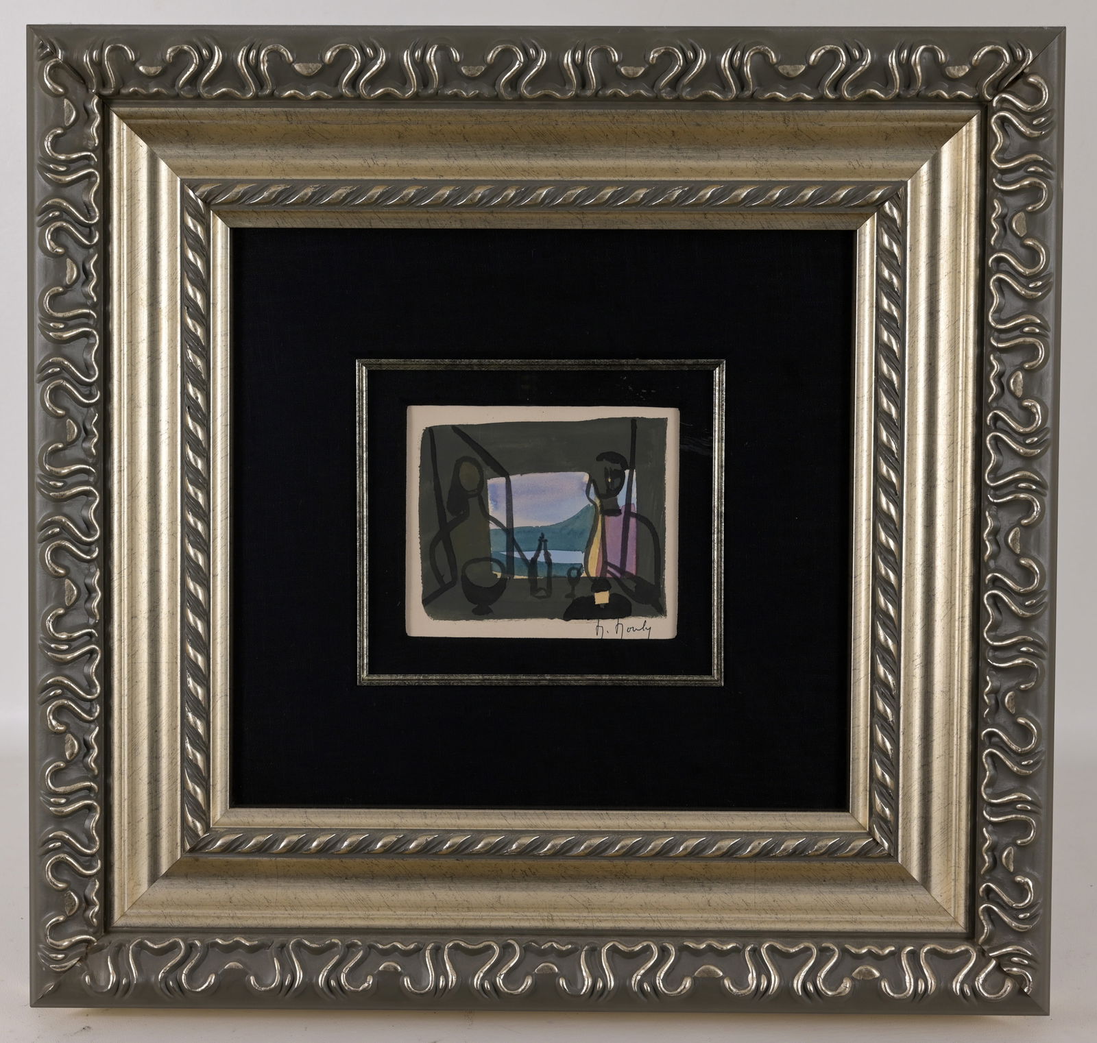 Marcel Mouly (France, 1918 - 2008): Marcel Mouly (France, 1918 - 2008) Gouache on Paper. Signed lower right. Inscribed verso "with our best wishes, 1967". Comes with Park West COA. Sight Size: 5 x 6 in. Overall Framed Size: 21.25 x 22.2