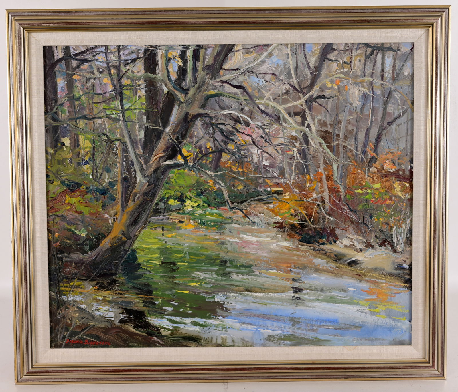 Bogomir Bogdanovic (1923 - 2011): Bogomir Bogdanovic (Yugoslavia, 1923 - 2011) "Home of Wooduck II" Oil on Board. Signed lower left. Titled verso. Image Size: 20 x 24 in. Overall Framed Size: 24.25 x 28.25 in.
