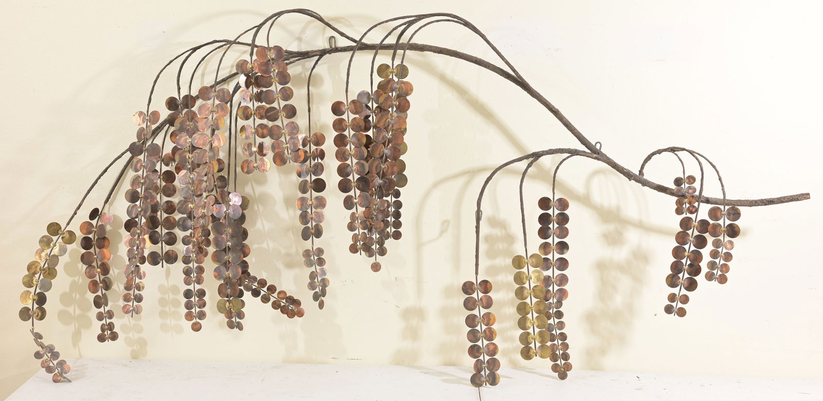 Curtis Jere Mid Century Copper Weeping Willow: Curtis Jere Mid Century Copper Weeping Willow. Height: 29.5 in. Width: 65 in.