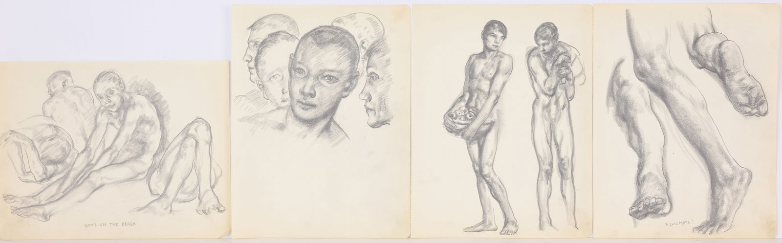 (4) Francis Luis Mora (American, 1874 - 1940): (4) Francis Luis Mora (American, 1874 - 1940) Original pencil sketches. Depicting figural studies. Provenance: From the estate of the artist. Sheet Sizes: 10 x 7.5 in (each). Unframed.