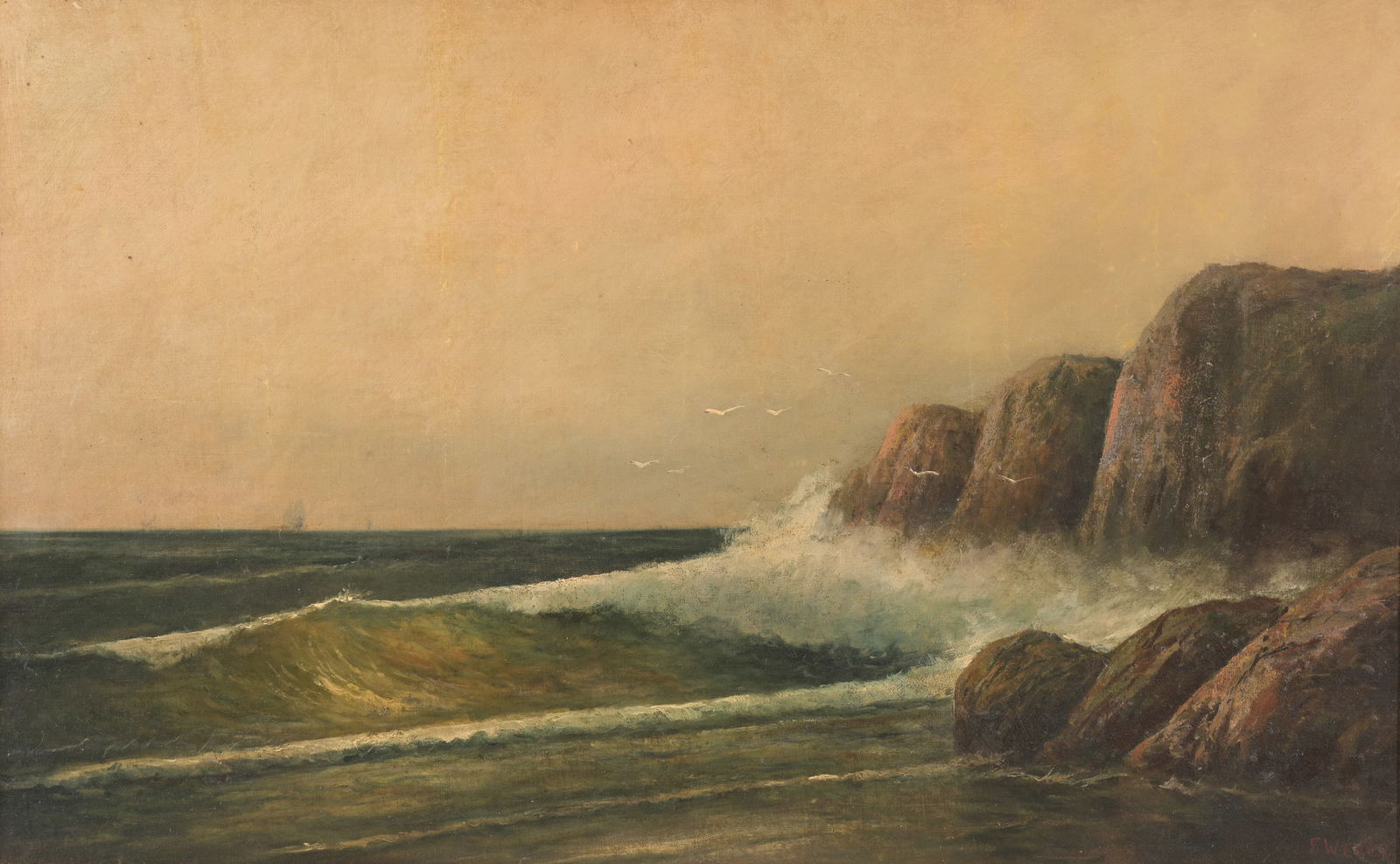 Frederick Theodore Weber (American, 1883 - 1956): Frederick Theodore Weber (American, 1883 - 1956) Rocky Coastline Oil on Board. Signed lower right. Sight Size: 21 x 35 in. Overall Framed Size: 27 x 40 in.