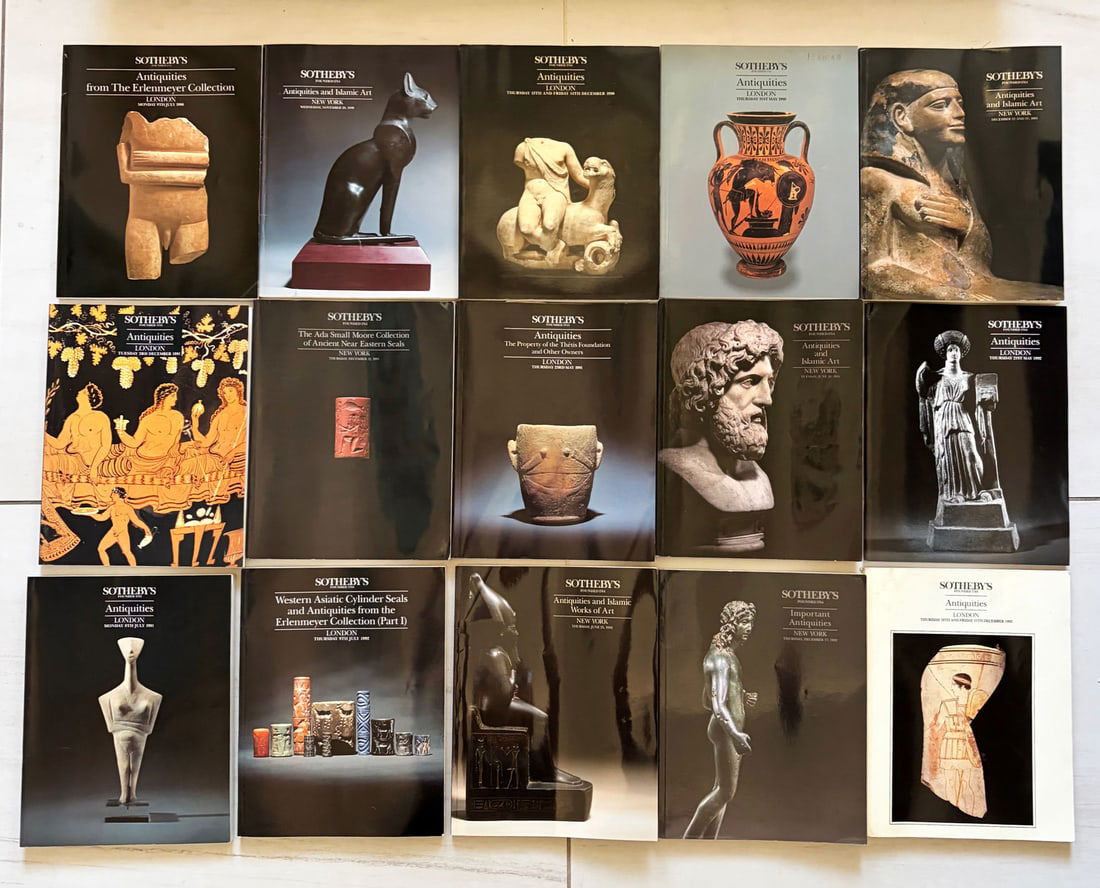 group of 15 Sotheby's catalogs: A group of 15 Sotheby's catalogs, 1990 ? 1992, New York and London. They feature Classical Antiquities, Egyptian and Islamic art, most come with the prices realized lists. All are in excellent conditi