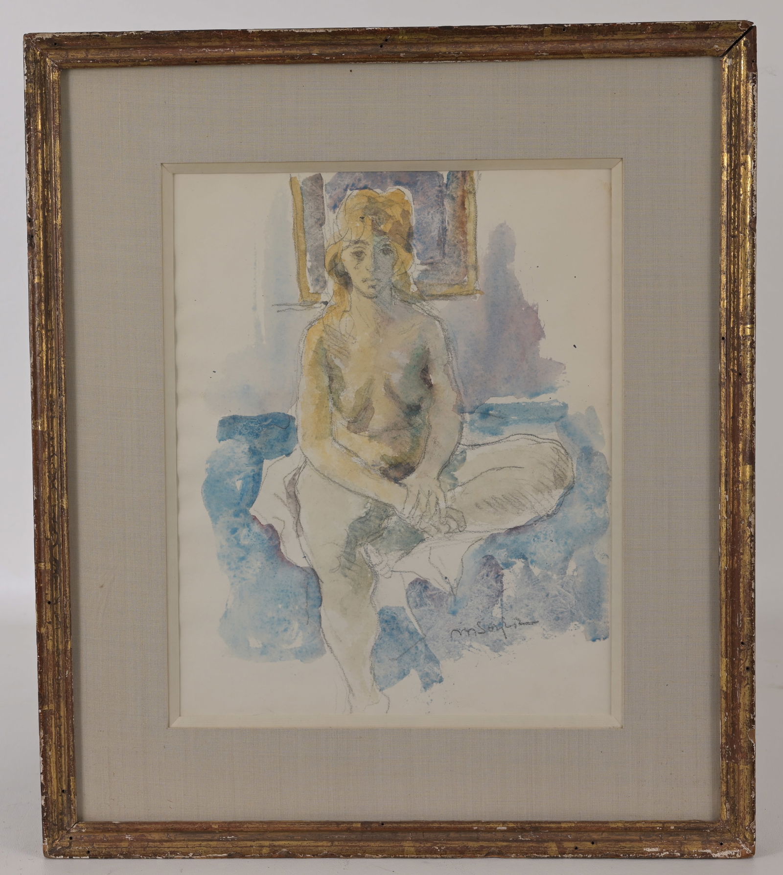 Moses Soyer (New York, 1899 - 1974): Moses Soyer (New York, 1899 - 1974)Pencil/Watercolor on Paper. Signed lower right. Sight Size: 11.75 x 9.25 in. Overall Framed Size: 17.75 x 15.5 in. Framed behind glass.