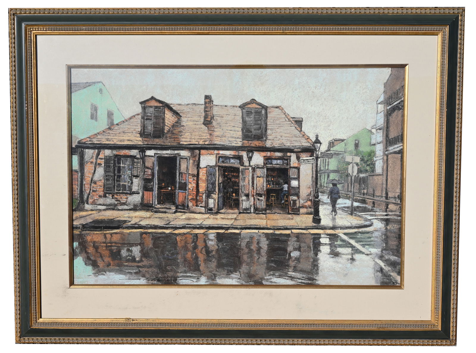Alan Flattmann - "Bourbon & Water": Alan Flattmann (American, b. 1946) "Bourbon & Water" Pastel on Paper. Signed lower left. Sight Size: 19 x 29 in. Overall Framed Size: 30 x 40 in. Framed behind glass.