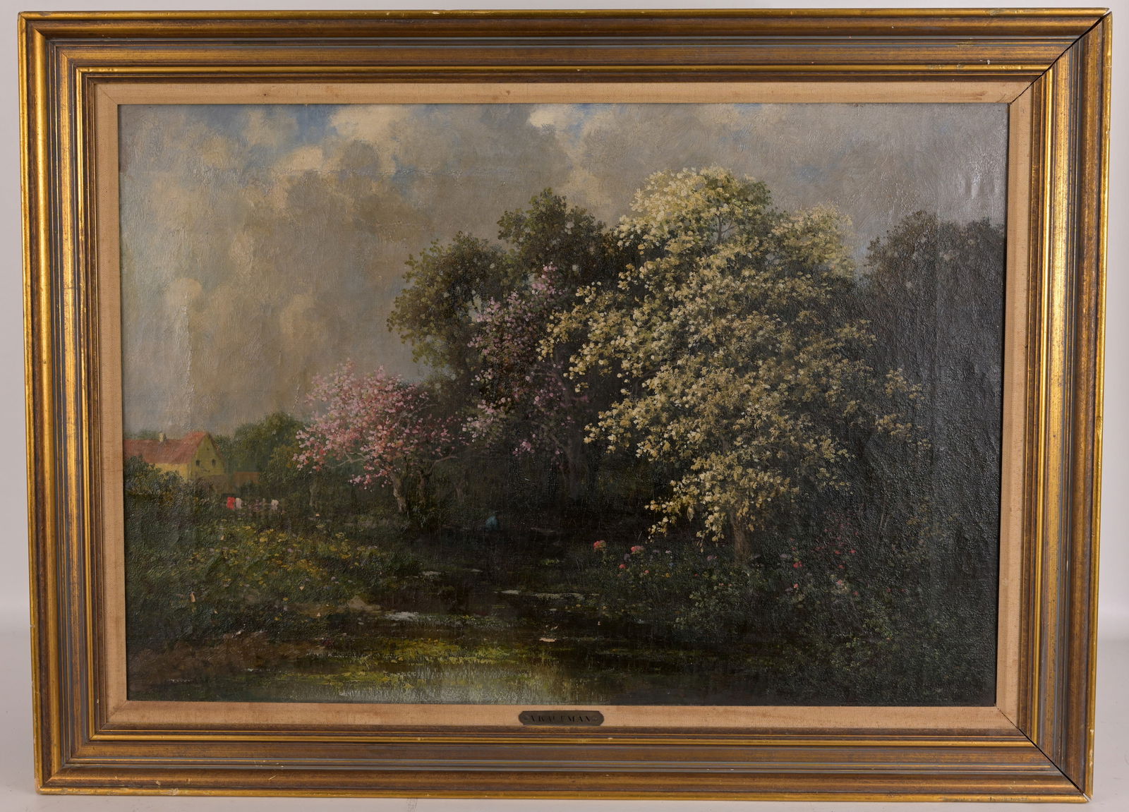 Adolf Kaufmann (Austria, 1848 - 1916): Adolf Kaufmann (Austria, 1848 - 1916) Oil on Canvas. Signed lower right. Old export stamp verso. Sight Size: 19 x 27.25 in. Overall Framed Size: 23.5 x 32 in.