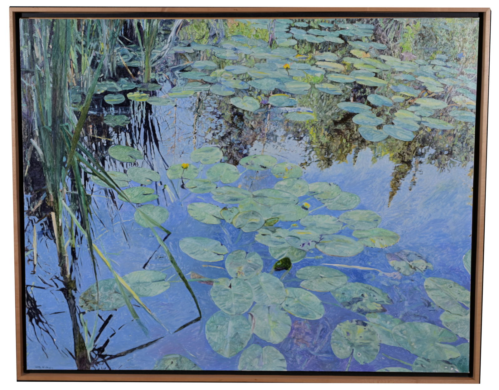 William Nichols (American, b. 1942) 44 x 56 in.: William Nichols (American, b. 1942) "Little Bear Lake" Oil on linen painting. Signed in lower portion of the painting. Housed in the original frame. Sight Size: 44 x 55 in. Overall Framed Size: 47