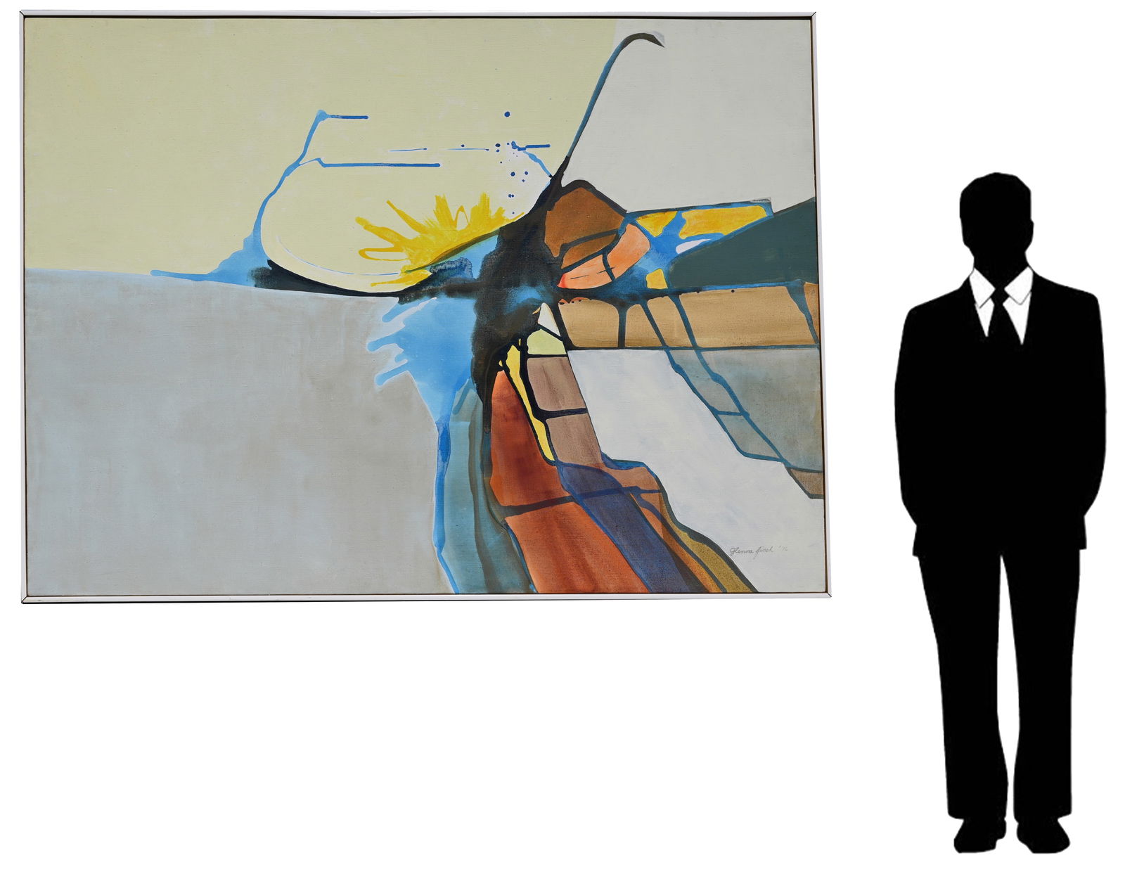 Glenna Finch (1925 - 2001) Summer Myths 77 x 55 in: Glenna Finch (Florida, 1925 - 2001) "Summer Myths" Monumental 1976 painting. Acrylic on canvas. Signed and dated lower right. Inscribed and titled verso. Overall Size: 77 x 55 in. Finch was a