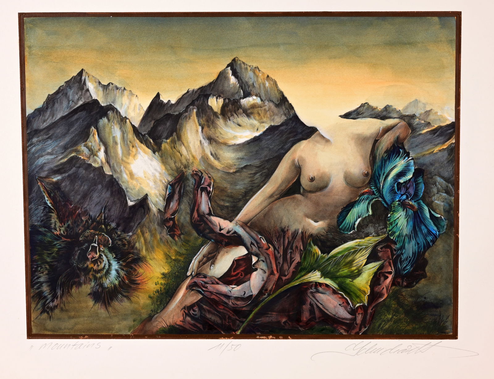 Dietrich Schuchardt - "Mountains": Dietrich Schuchardt (German, b. 1945) "Mountains" Color Lithograph. Pencil signed, titled and numbered (11/50) Image Size: 10 x 13.25 in. Sheet Size: 17.5 x 21.5 in. Unframed.