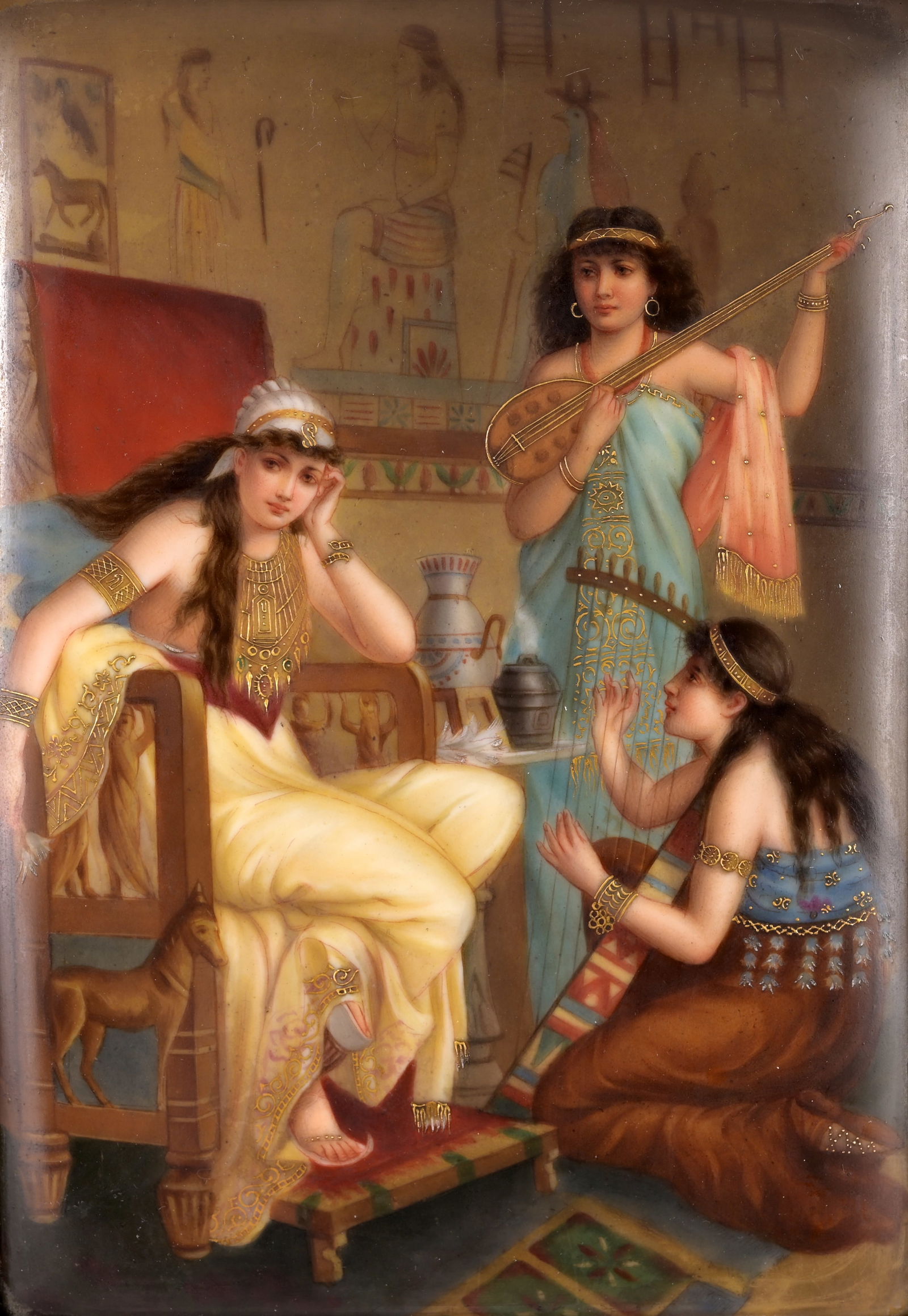 After Diana Coomans - "L'Elegie": After Diana Coomans (Belgium, 1861 - 1852) "L'Elegie" Oil and Giltwork on Porcelain. Sight Size: 6.75 x 4.75 in. Overall Framed Size: 7.75 x 5.75 in.