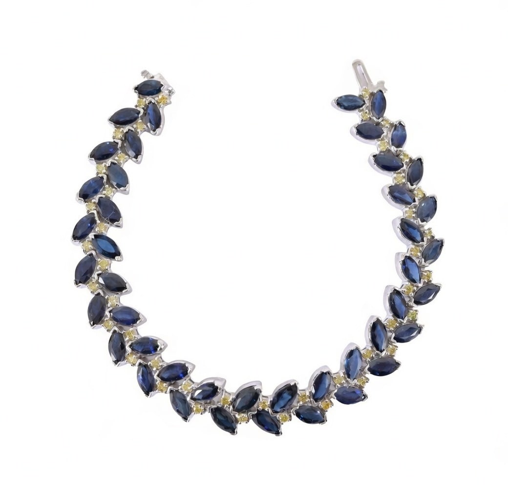 14K White Gold Sapphire & Diamond Tennis Bracelet (1 of 5)