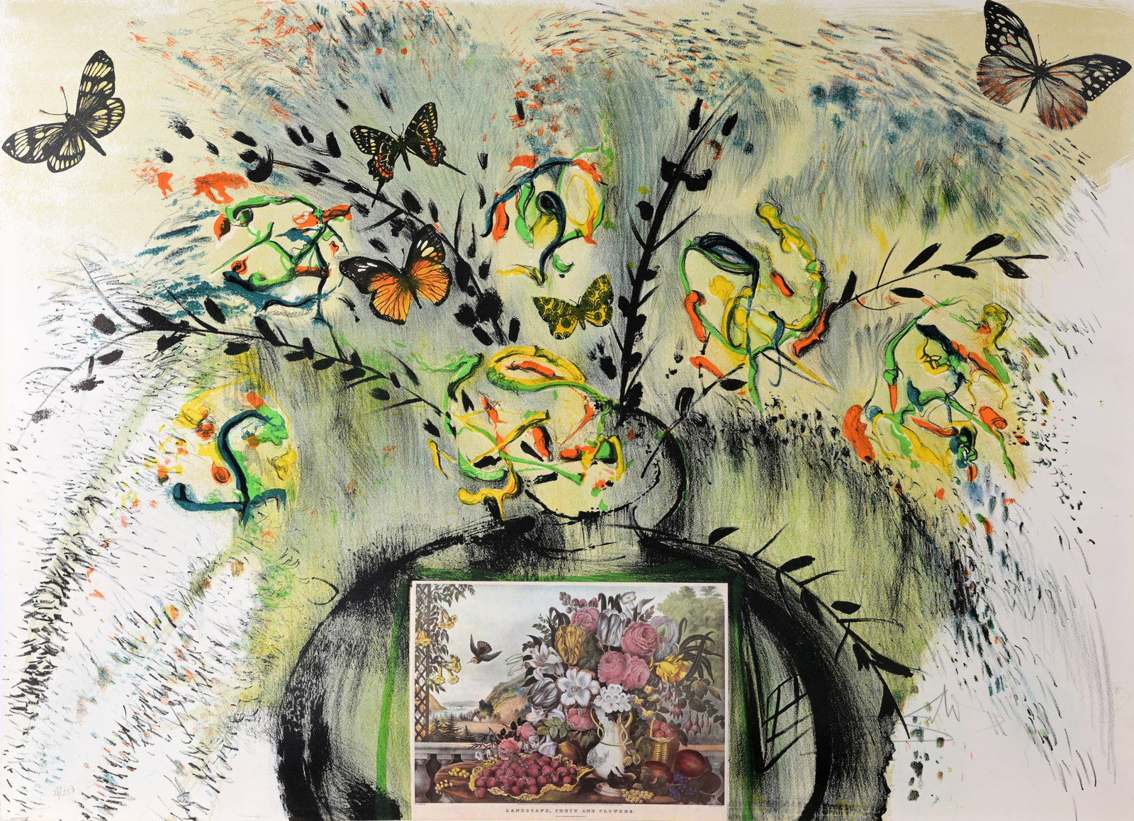 Salvador Dali - Currier & Ives: Flowers and Fruit: Salvador Dali (Spanish, 1904–1989) Title: "Currier and Ives Series: Flowers and Fruit" Date: 1971 Color Lithograph, signed and numbered (78/250) in pencil. Pencil inscribed verso by Peter B Lucas.