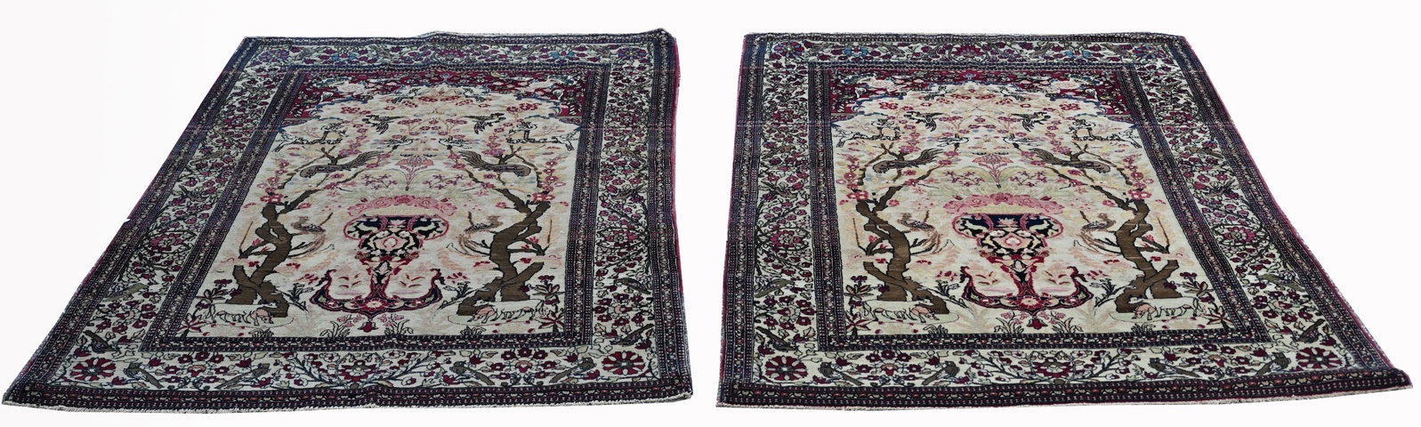 Pair Antique Lavar Kerman Rugs - 4'4" x 6'10": Pair Antique Lavar Kerman Pictoral Rugs Size: 4'4" x 6'10"