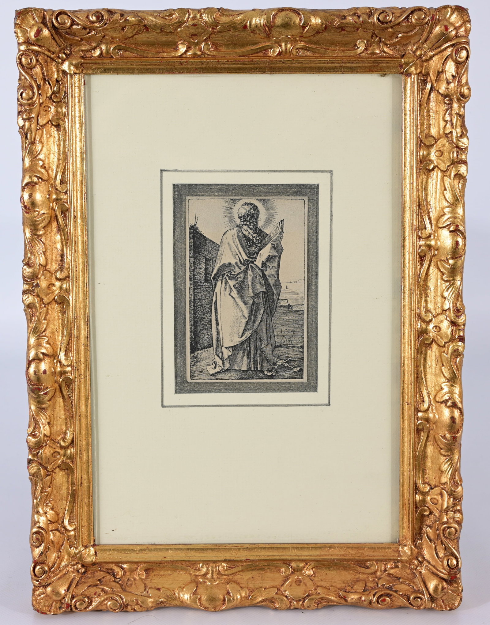Albrecht Durer - "Saint Paul": After Albrecht Durer (Germany, 1471 - 1528) "Saint Paul" - 1514 Engraving. Age Unknown. Gallery label verso. Sheet Size: 4 5/8 x 3 in. Overall Framed Size: 14.75 x 10.75 in.