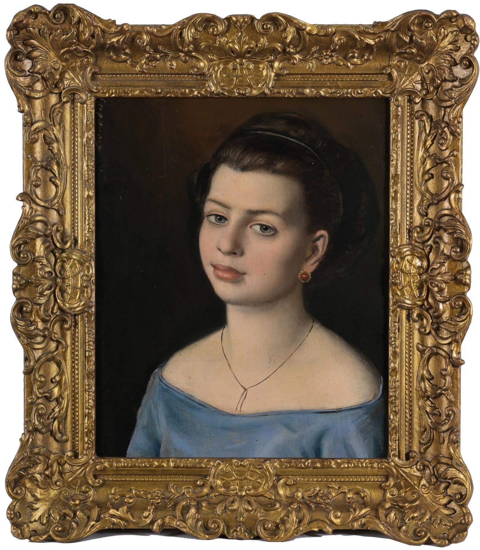 Miklos Barabas (Hungarian, 1810 - 1898): Miklos Barabas (Hungarian, 1810 - 1898) Portrait of a Girl. Oil on Canvas. Signed upper left. Sight Size: 17 x 13.5 in. Overall Framed Size: 22 x 19.5 in.