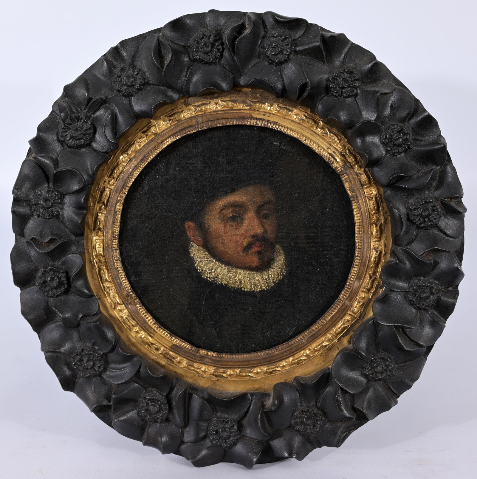 Circle of Bartolomeo Passerotti (1529 - 1592): Circle of Bartolomeo Passerotti (1529 - 1592) Portrait of a Man Oil on Linen laid on Tin. Old labels verso. Provenance: Sotheby's New York. Sight Size: 4.5 in. Overall Framed Size: 9 in.