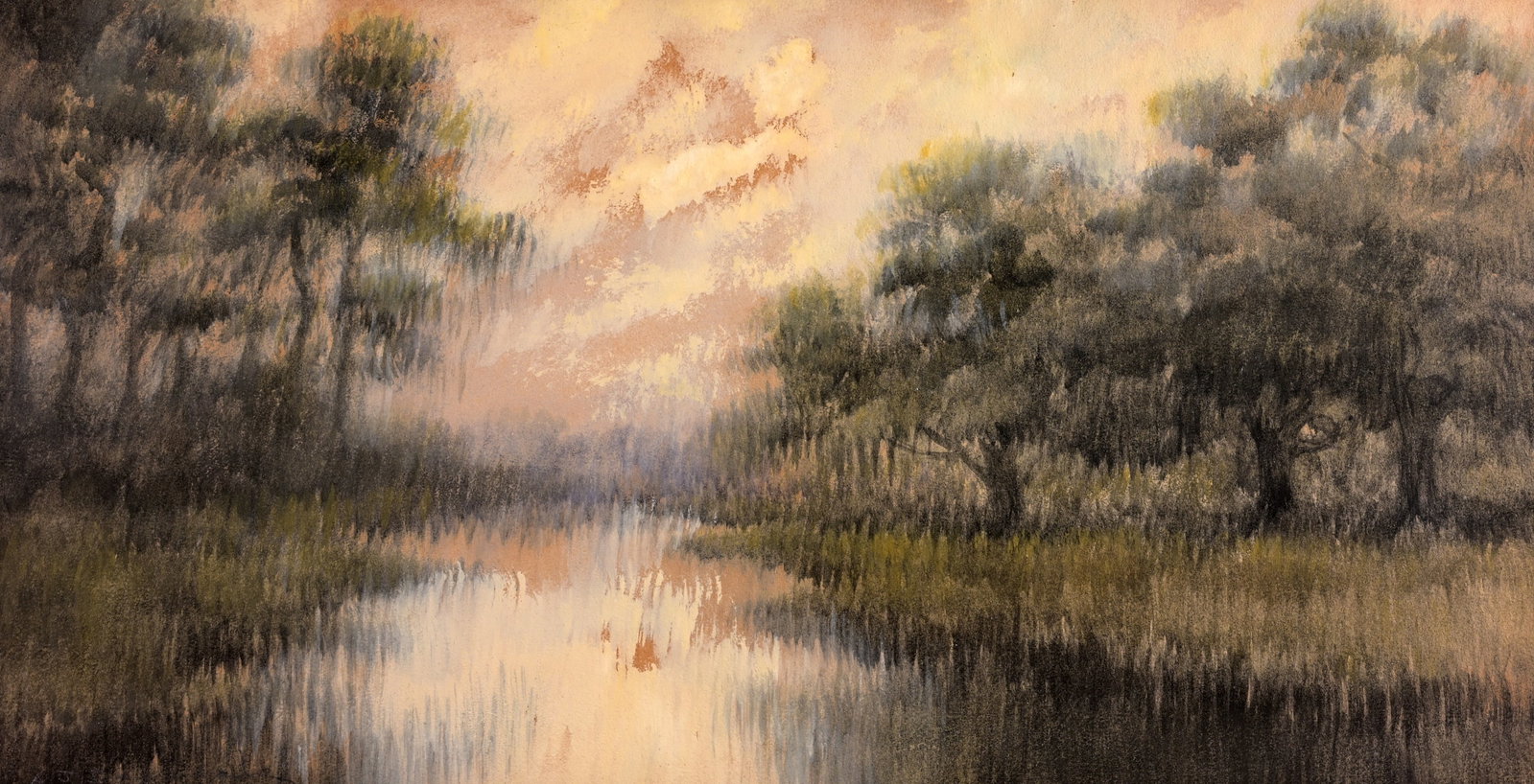 Alexander John Drysdale (Louisiana, 1870 - 1934): Alexander John Drysdale (American, 1870 - 1934) Louisiana landscape Oil Wash on Paperboard. Signed lower left. Provenance: - Joplin family of MO, - by descent to Mrs. Lucy Hickernell of San Antonio, T
