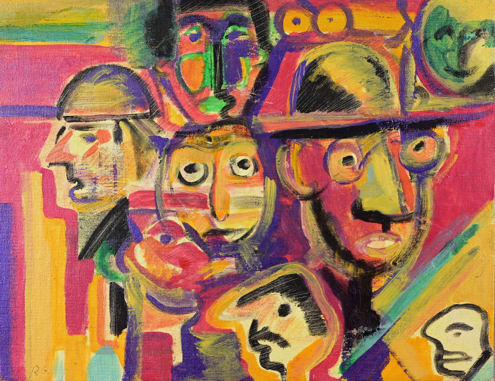 Rubens Gerchman (1942 - 2008) "Clorofila Crowd": Rubens Gerchman (Brazil, 1942 - 2008) "Clorofila Crowd" - 1989 Oil/Acrylic on Canvas Panel. Initialed lower left. Signed, dated, titled and initialed verso. Provenance: gift from the artist Sight Size