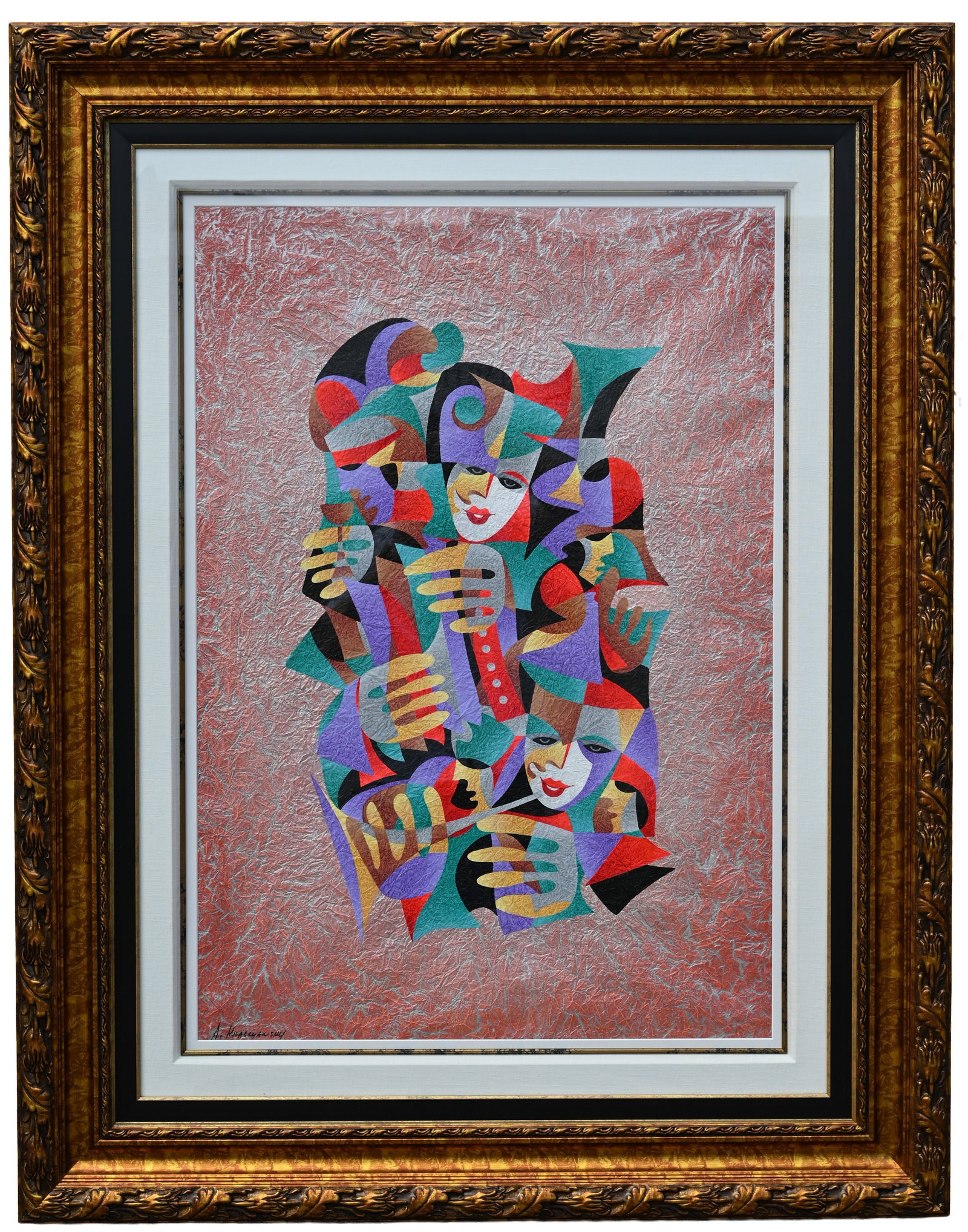 Anatole Krasnyansky - "Regal Spectacle" Original: Anatole Krasnyansky (Ukraine, 1930-2023) "Regal Spectacle" Original Acrylic painting on Paper. Signed lower left. Sight Size: 39.5 x 27.5 in. Overall Framed Size: 57 x 44 in. Framed behind glass.
