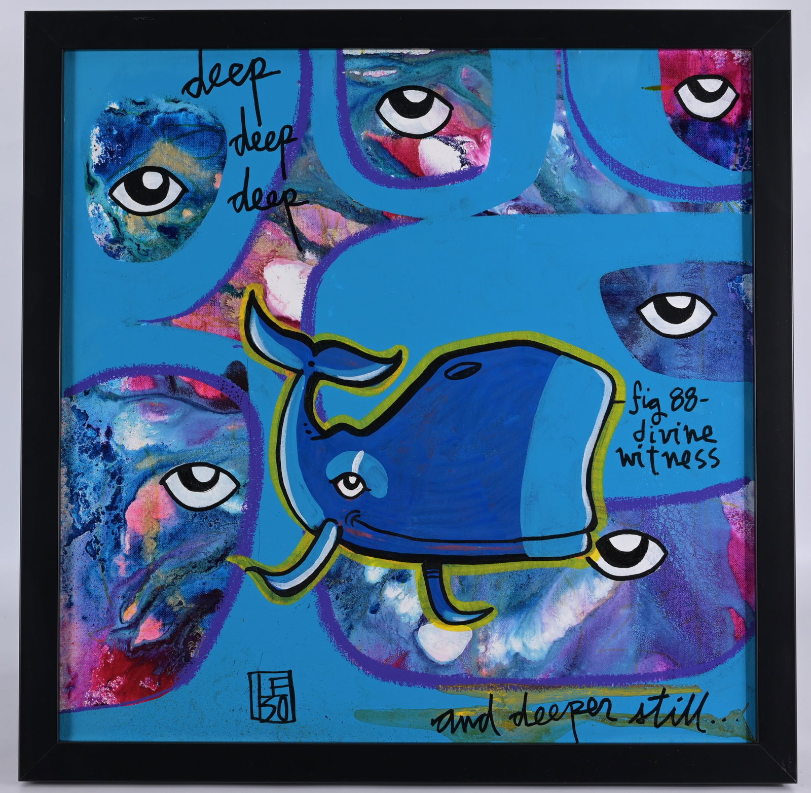 David 'Lebo' LeBatard - "Deep Deep Deeper Still": David 'Lebo' Le Batard (American, 1972 - 2023) "Deep Deep Deeper Still" Acrylic on Canvas. Signed lower left. Titled and inscribed verso on canvas. Sight Size: 18 x 18 in. Overall Framed Size: 20 x 20