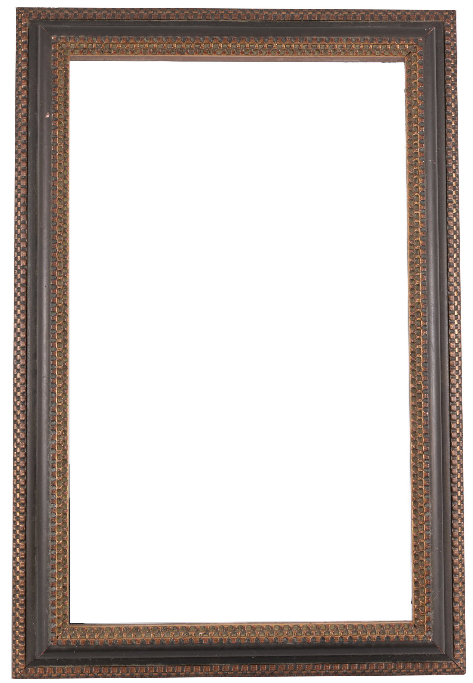 Antique American School Ebonized Frame: Antique American School Ebonized Wood Frame. Rabbet Size: 25.5 x 15.5 in. Overall Frame Size: 30.25 x 20.25 in.