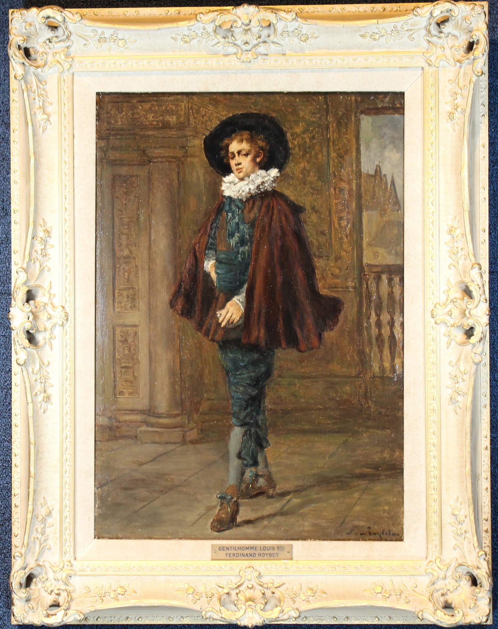 Ferdinand Roybet (France, 1840 - 1920): Ferdinand Roybet (France, 1840 - 1920) "Louis the 13th - The Teenage King" Oil on Cradled Panel. Signed lower right. Sight Size: 21.5 x 14.75 in. Overall Framed Size: 29.5 x 23 in. In 1865, Roybet deb