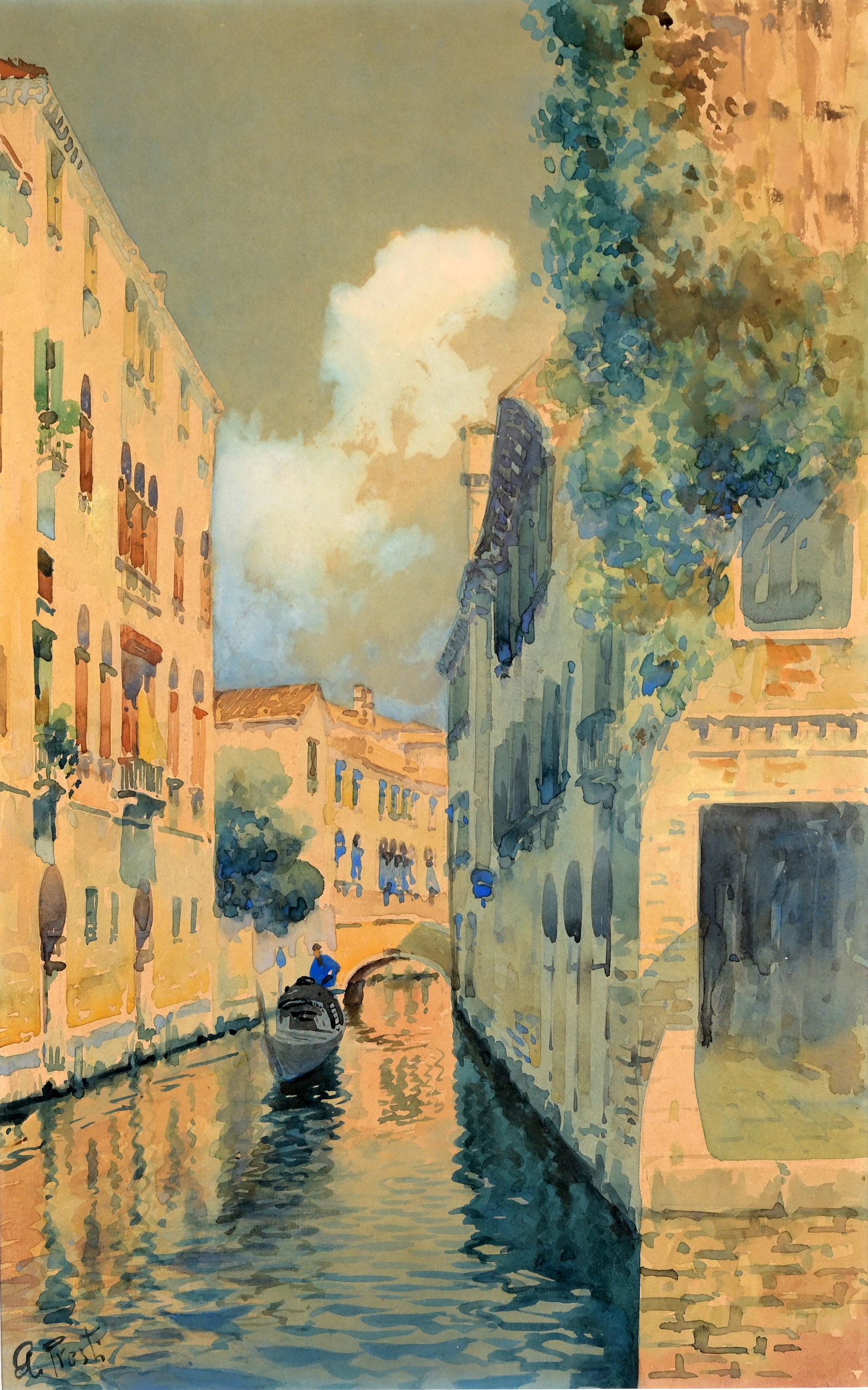 A. Presti (Italian, 20th C.) Venice, Italy: A. Presti (Italian, 20th C.) Italian Canal Scene. Watercolor. Signed lower left. Sight Size: 18.75 x 11.75 in. Overall Framed Size: 26.5 x 19.75 in. Framed behind glass.