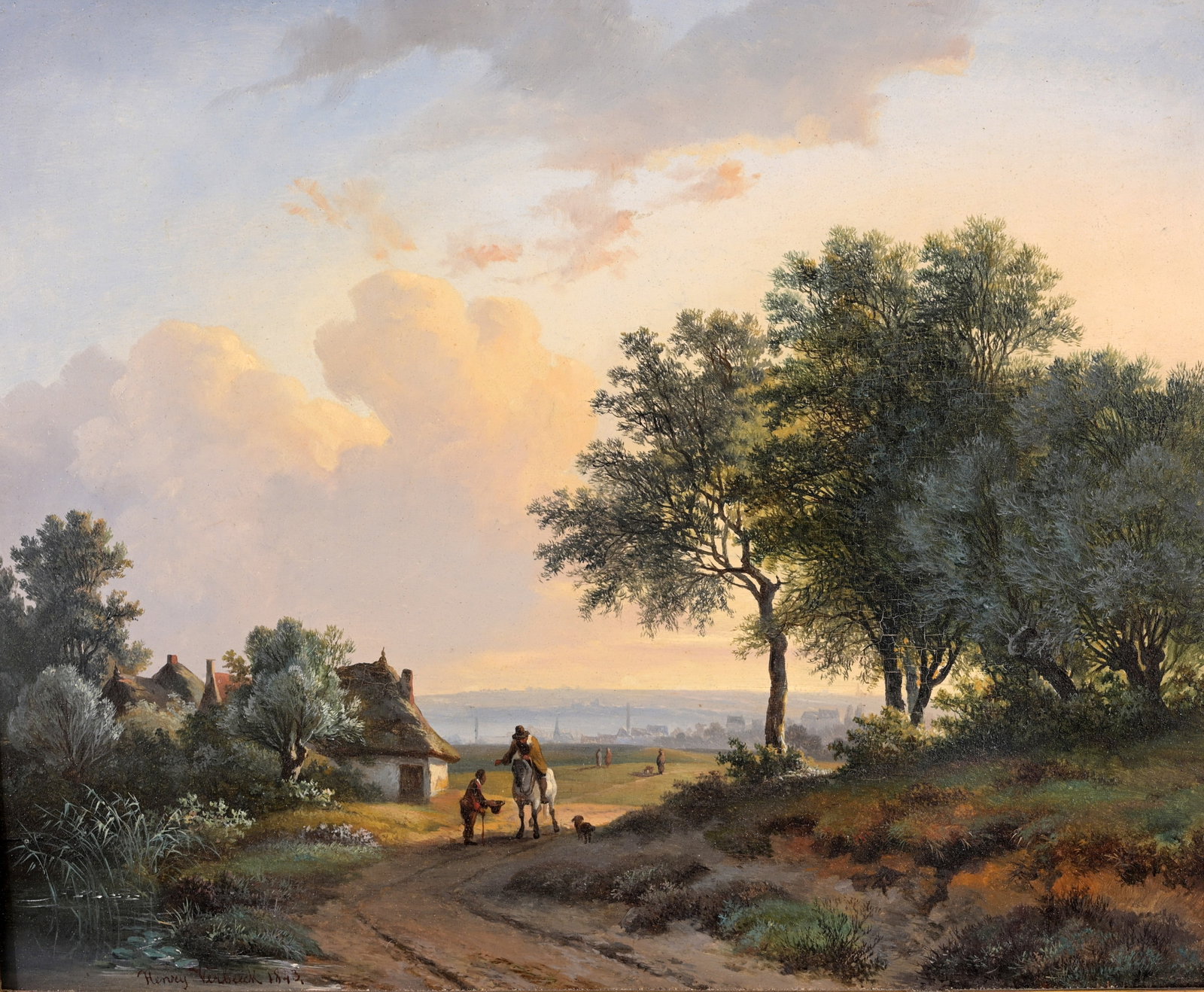 Henri Daniel Verbeeck (1817 - 1863): Henri Daniel Verbeeck (Belgium, 1817 - 1863) Oil on Board. Signed and dated (1843) lower left. Sight Size: 14.75 x 18.5 in. Overall Framed Size: 22.5 x 26 in.