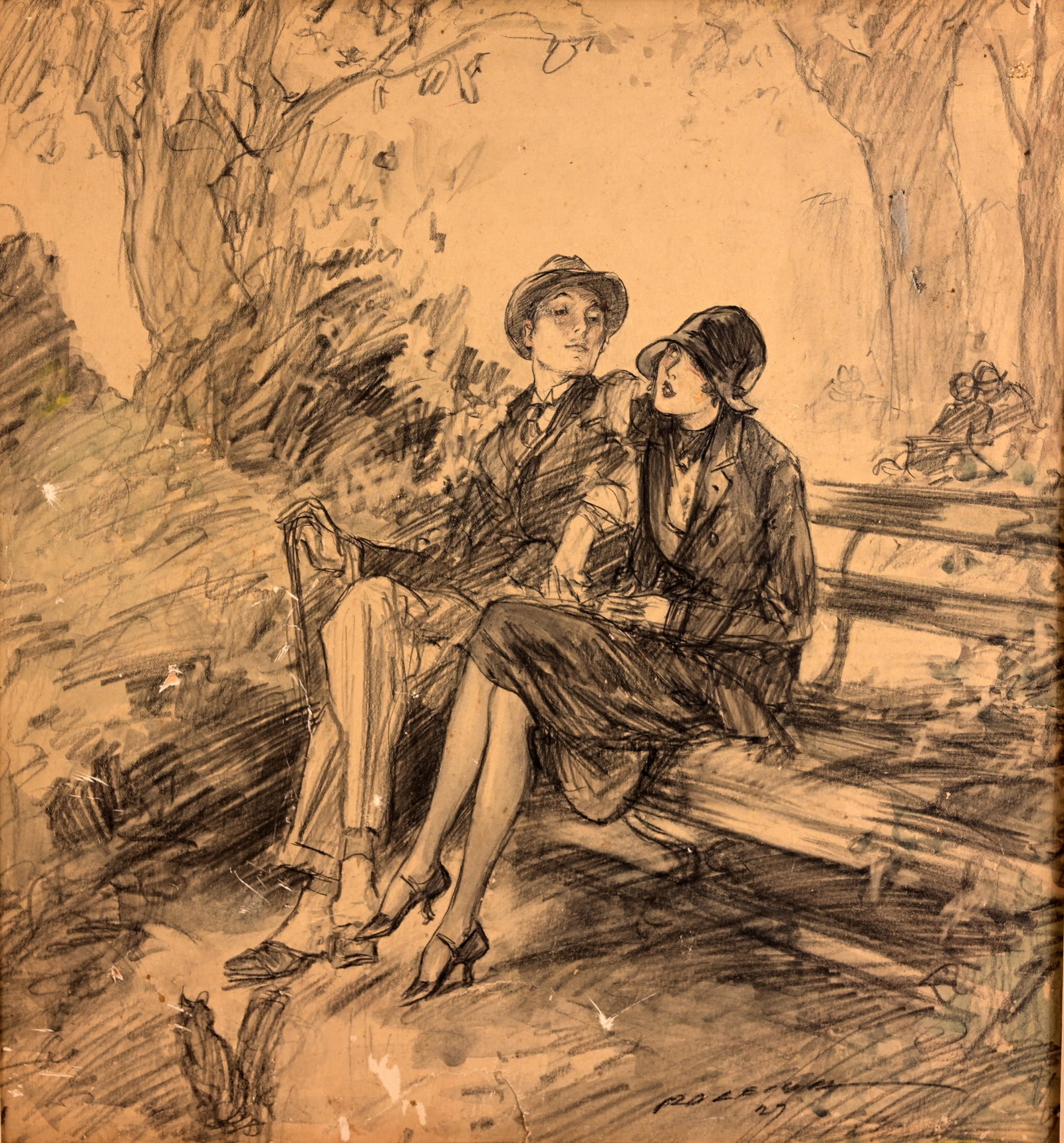 Henry Raleigh (American, 1880 - 1944): Henry P. Raleigh (American, 1880 - 1944) Gouache/Charcoal Sketch on Card Stock. Signed and dated lower right. Sight Size: 14.5 x 13.5 in. Overall Framed Size: 23.5 x 22.5 in.
