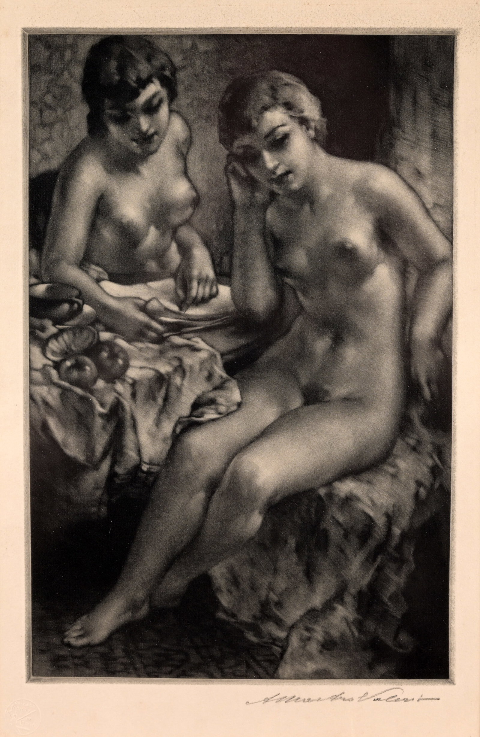 Alessandro Mastro-Valerio (1887 - 1953): Alessandro Mastro-Valerio (Italian-American, 1887 - 1953) "Morning Paper" - 1941 Mezzotint. Signed in pencil lower right. Presentation Print of the Chicago Society of Etchers. Edition of 325. Image Si