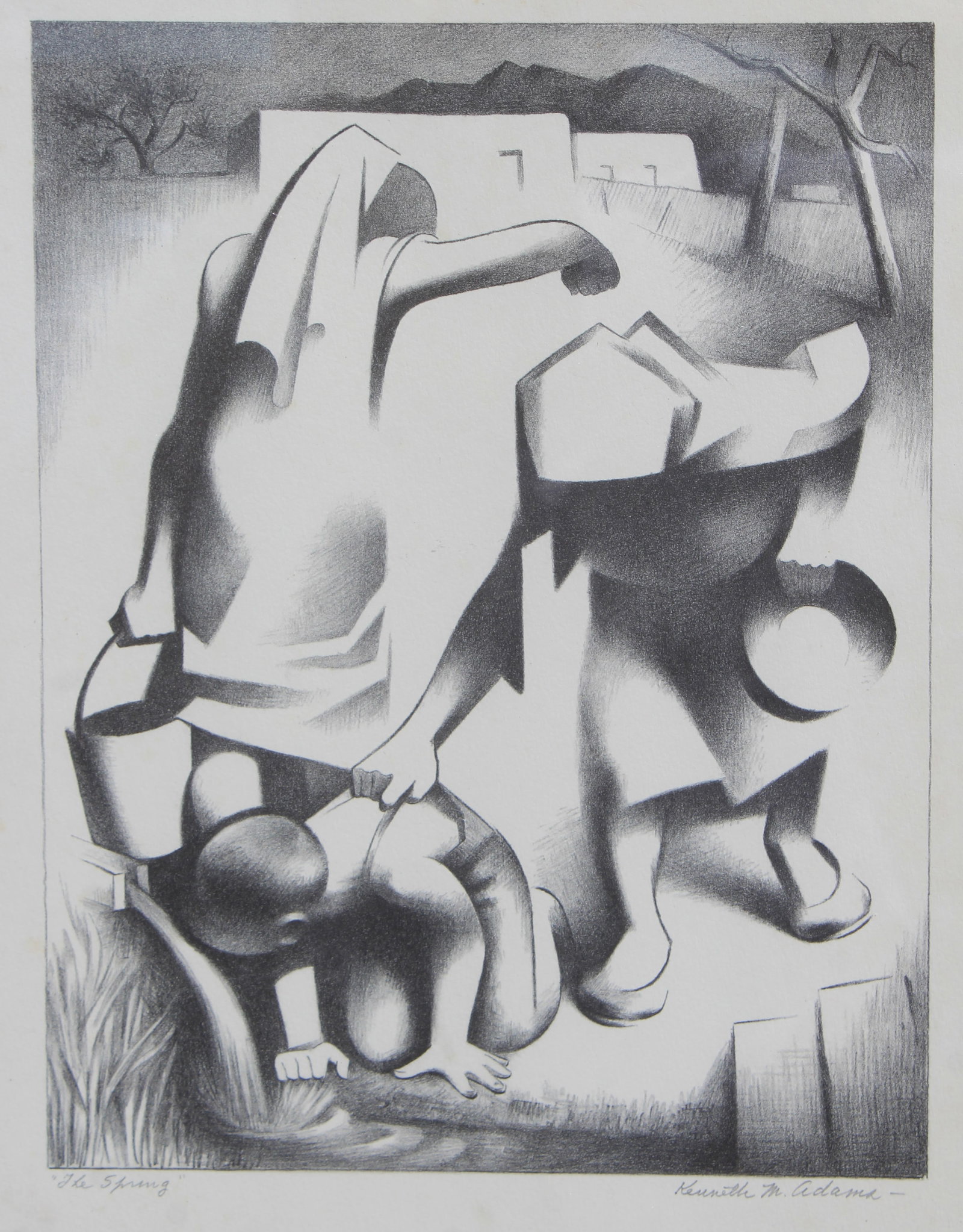 After Kenneth Miller Adams - "The Spring": After Kenneth Miller Adams (American, 1897-1966) "The Spring" Lithograph. Plate signed and titled lower margin. Sight Size: 11.75 x 9 in. Overall Framed Size: 18.75 x 16 in. Framed behind glass.