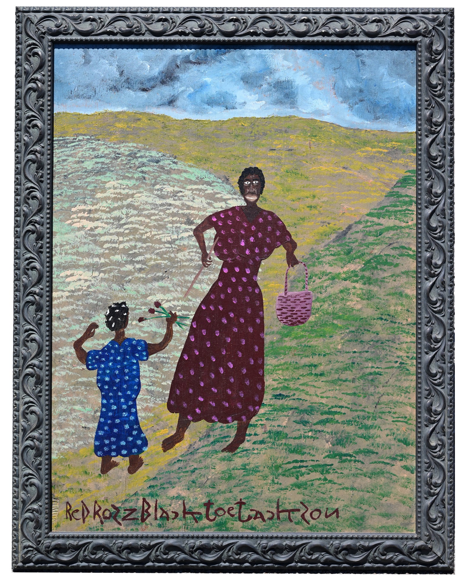 Black Joe Jackson (1922 - 1997) "Red Rozz": Black Joe Jackson (American, 1922 - 1997) "Red Rozz" Oil on Board. Signed and titled lower edge. Sight Size: 32 x 24 in. Overall Framed Size: 36.5 x 26.75 in.