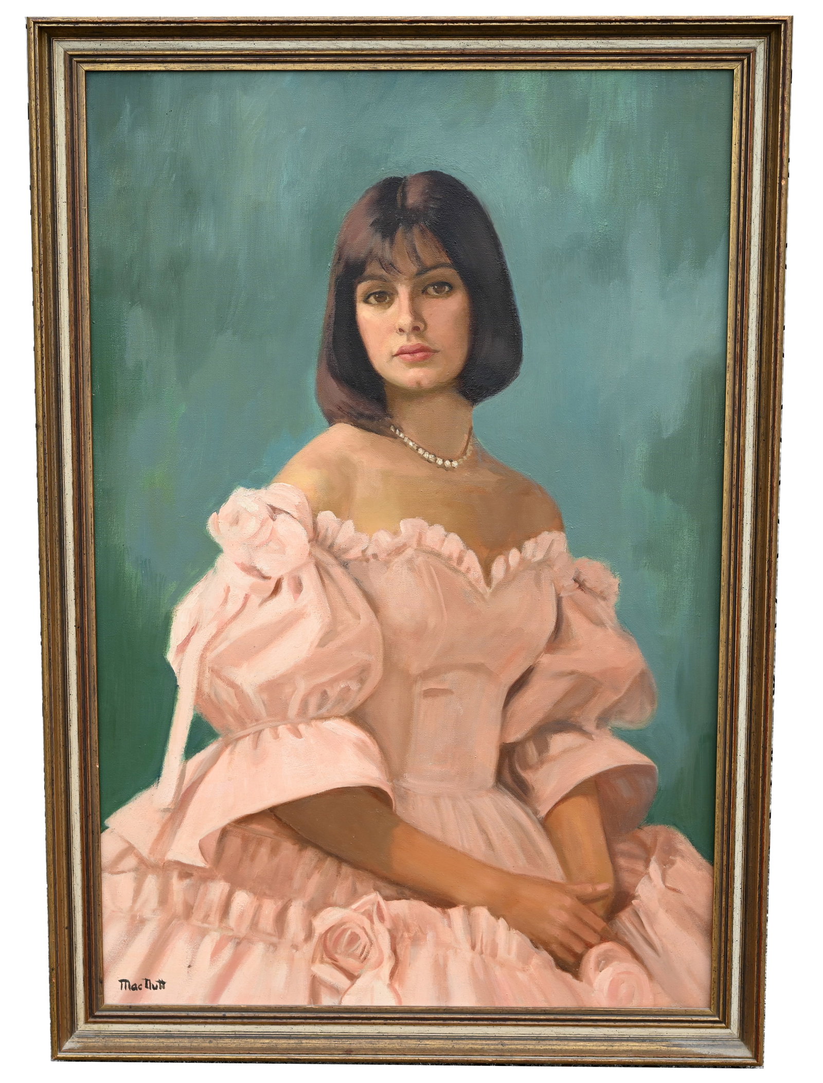 Signed 20th C. Portrait of Lady Helen: Scott MacNutt (20th C.) Portrait of Lady Helen (Taylor) of Windsor Oil on Canvas. Signed lower left. Sight Size: 36 x 24 in. Overall Framed Size: 39.25 x 27.25 in.