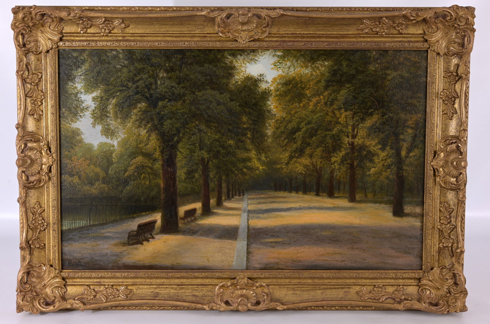 Etty Horton (British, 1882 - 1905): Etty Horton (British, 1882 - 1905) "Views of Victoria Park, London" Oil on Board. Signed lower left. Sight Size: 14.5 x 24 in. Overall Framed Size: 20 x 30 in.