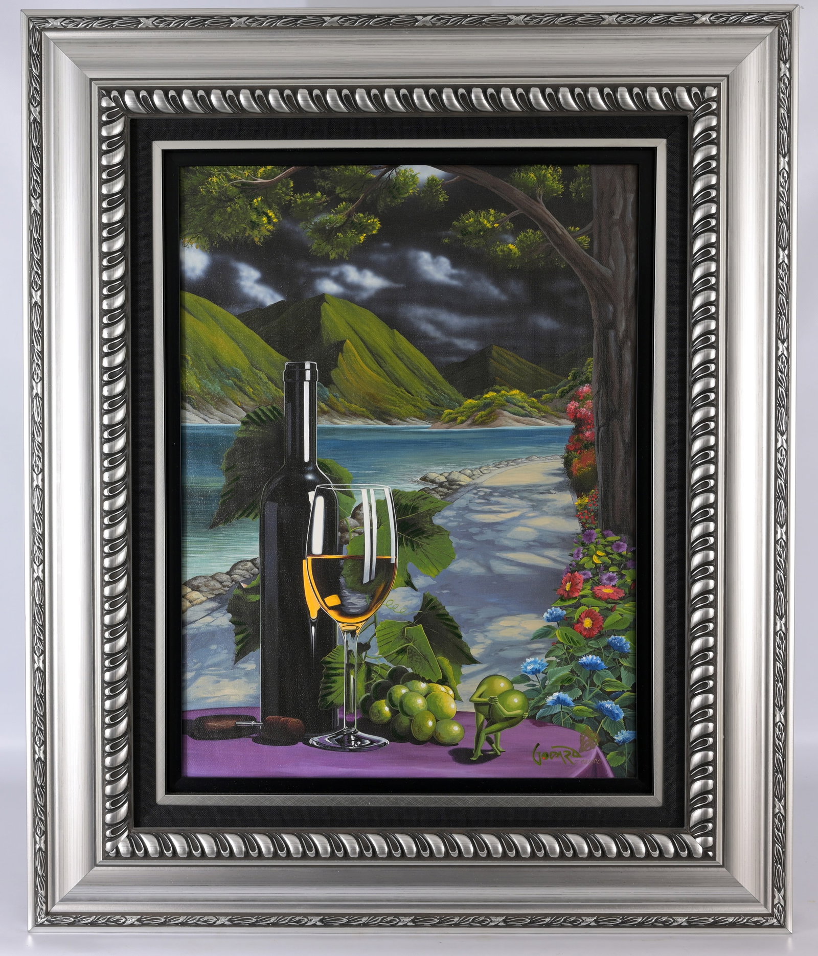 Michael Godard - "The Sea and the Sand": Michael Godard (American, B. 1960) "The Sea and the Sand" Giclee and Hand - Embellishment on Canvas. Hand Signed and numbered (I CXII/CC) lower right. Sight Size: 21.75 x 16.25 in. Overall Framed Size