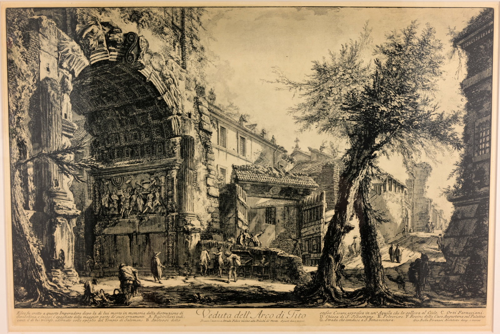 Giovanni Piranesi - "The Arch of Titus": Giovanni Battista Piranesi (Italian, 1720 - 1778) "The Arch of Titus" Etching. Image Size: 15 x 22.25 in. Overall Framed Size: 23.75 x 31 in. Framed behind glass.