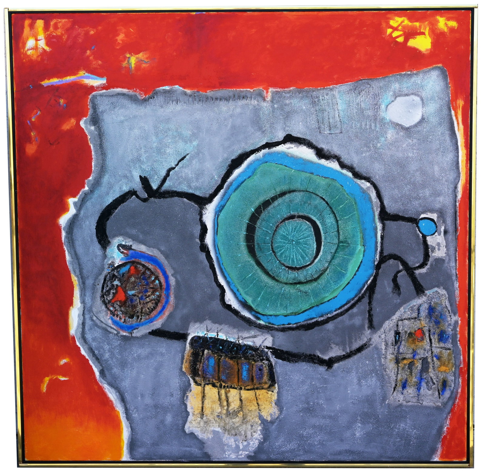 Enrico Donati (1909 - 2008) 50 x 50 in.: Enrico Donati (1909 - 2008) "Avant-Hier" - 1990 Oil and Sand on Canvas. Signed, dated and titled verso. Sight Size: 50 x 50 in. Overall Framed Size: 51 x 51 in.