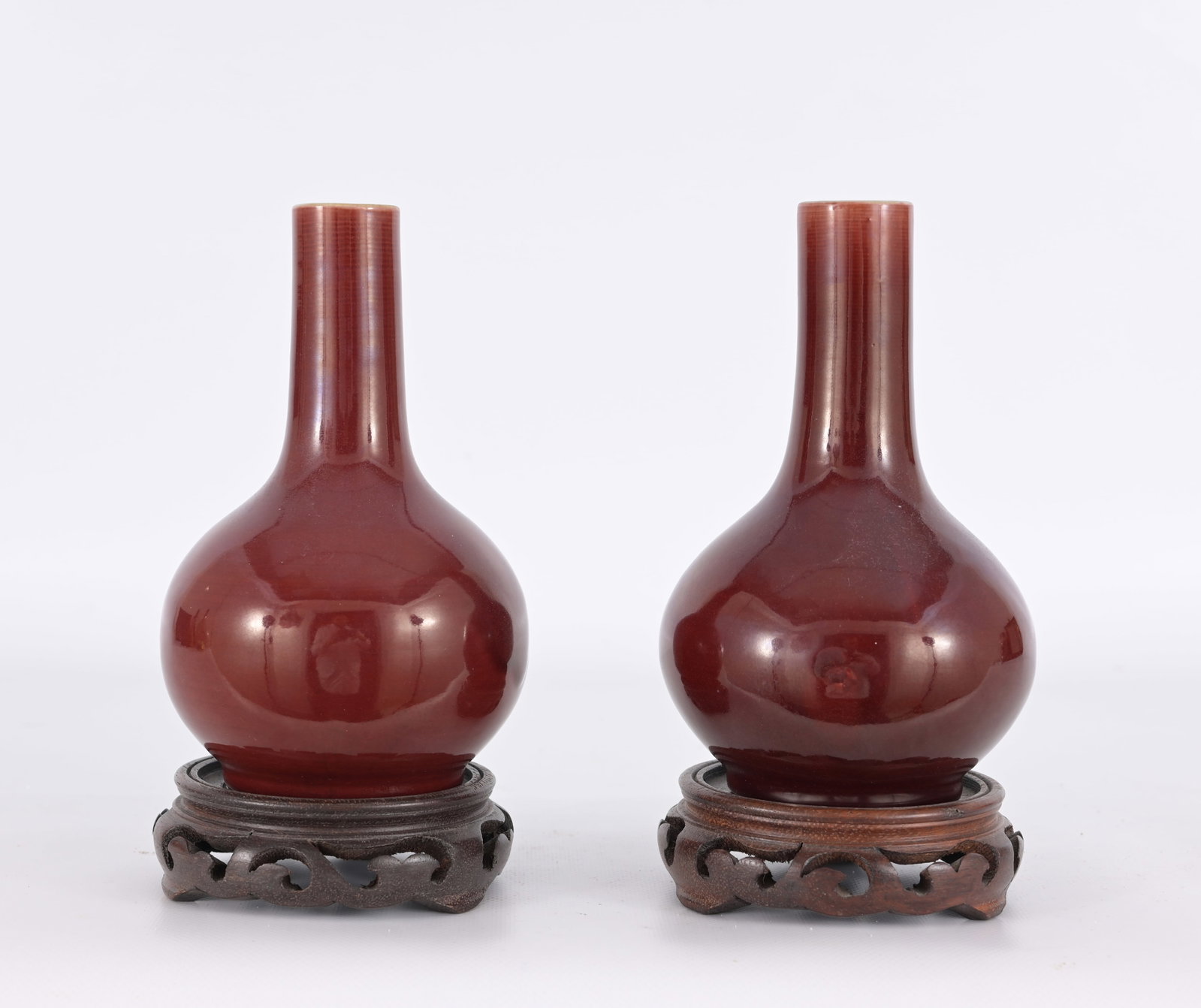 Pair of Chinese Oxblood Porcelain Bottle Vases (1 of 6)