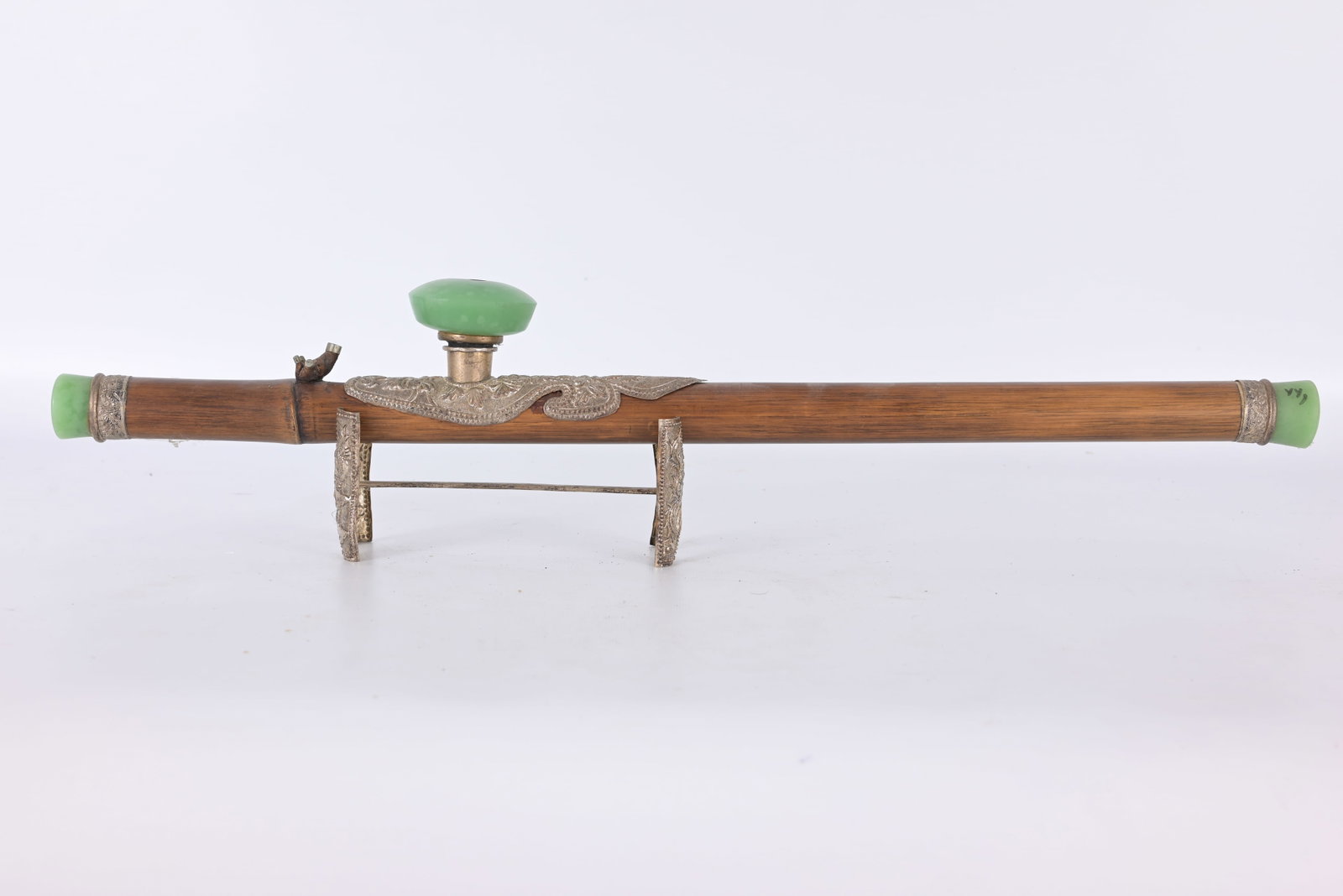 Chinese Bamboo & Silver Opium Pipe on Stand (1 of 5)