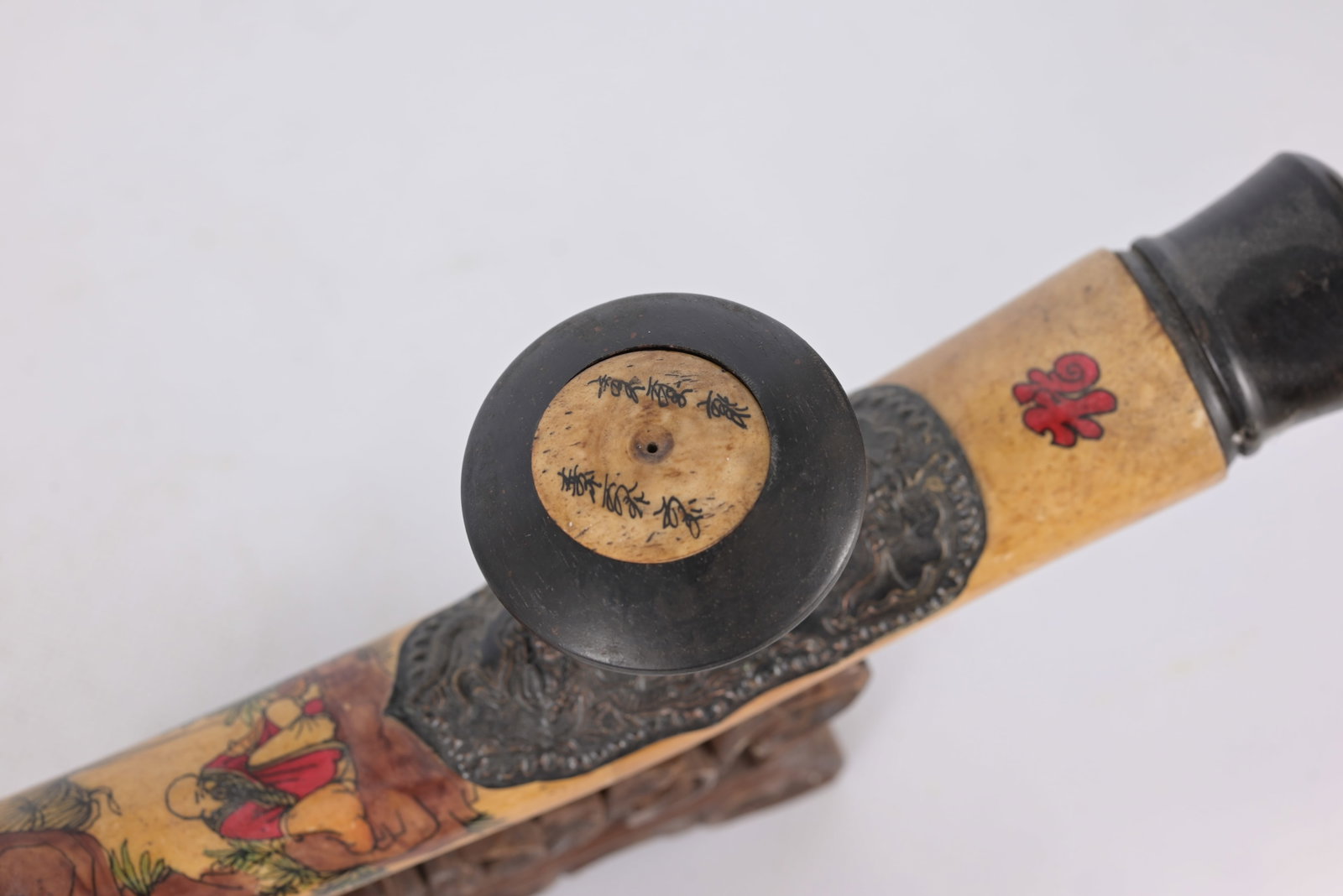 Chinese Painted Bone Opium Pipe - 3