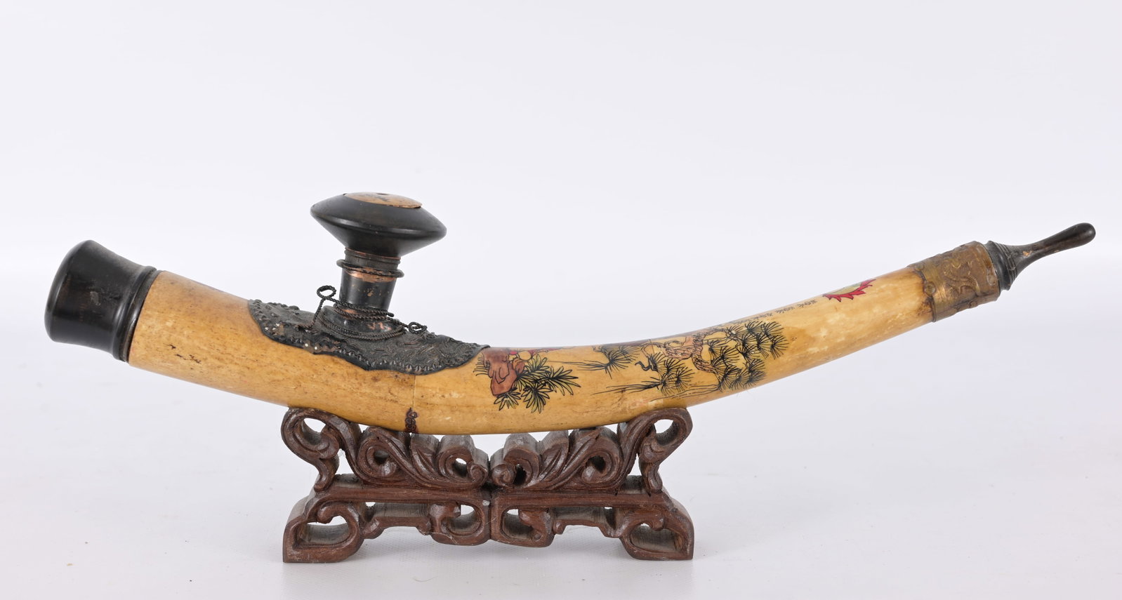 Chinese Painted Bone Opium Pipe - 4