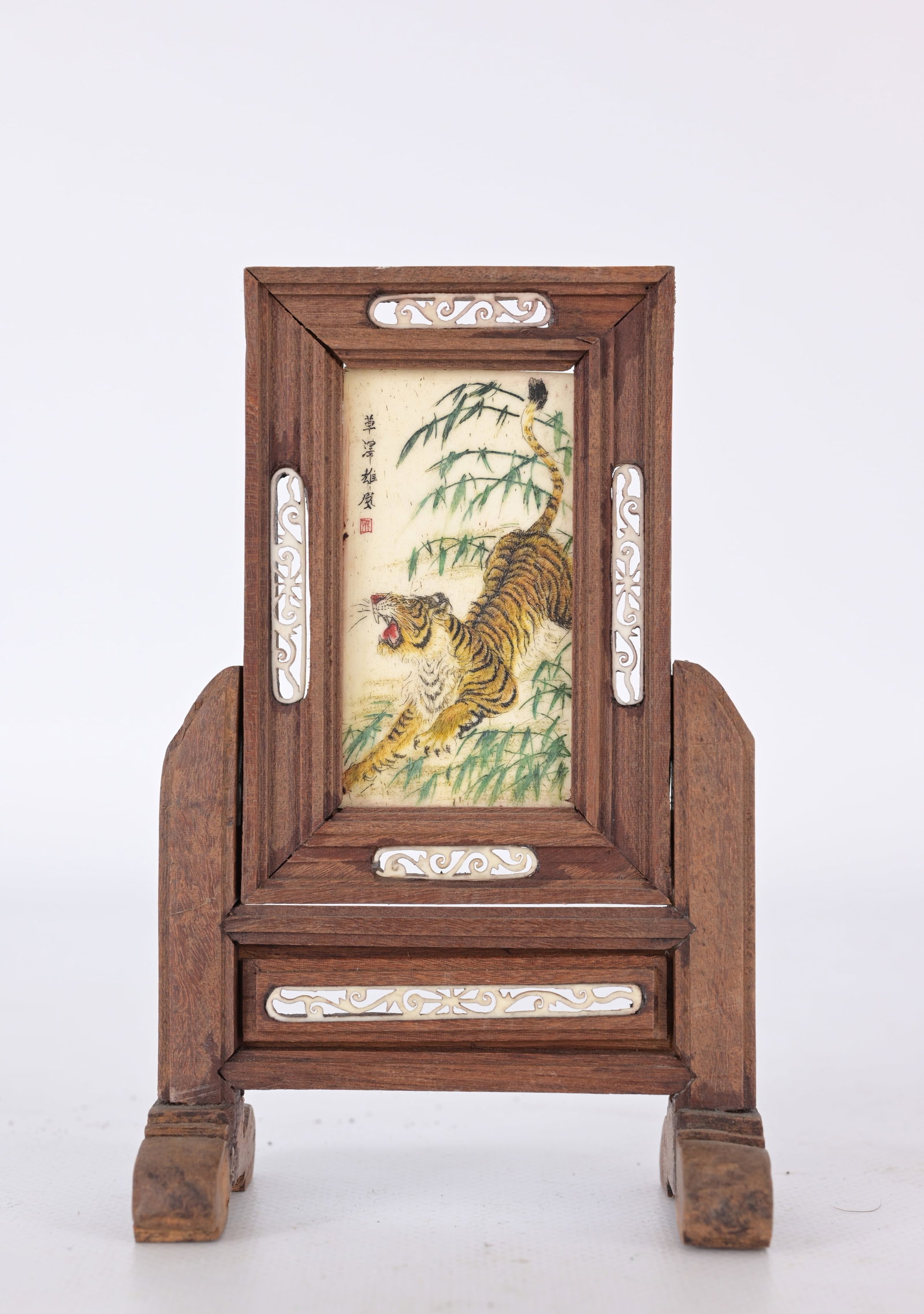 Miniature Chinese Painted Bone Table Screen (1 of 4)