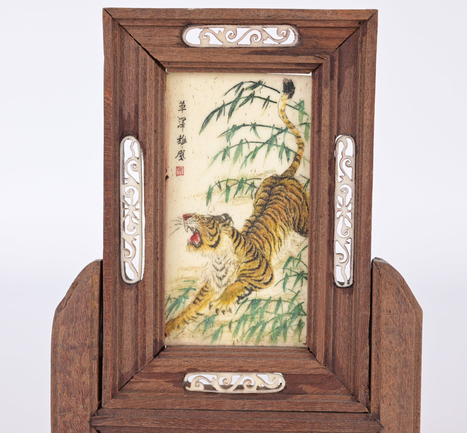Miniature Chinese Painted Bone Table Screen - 2