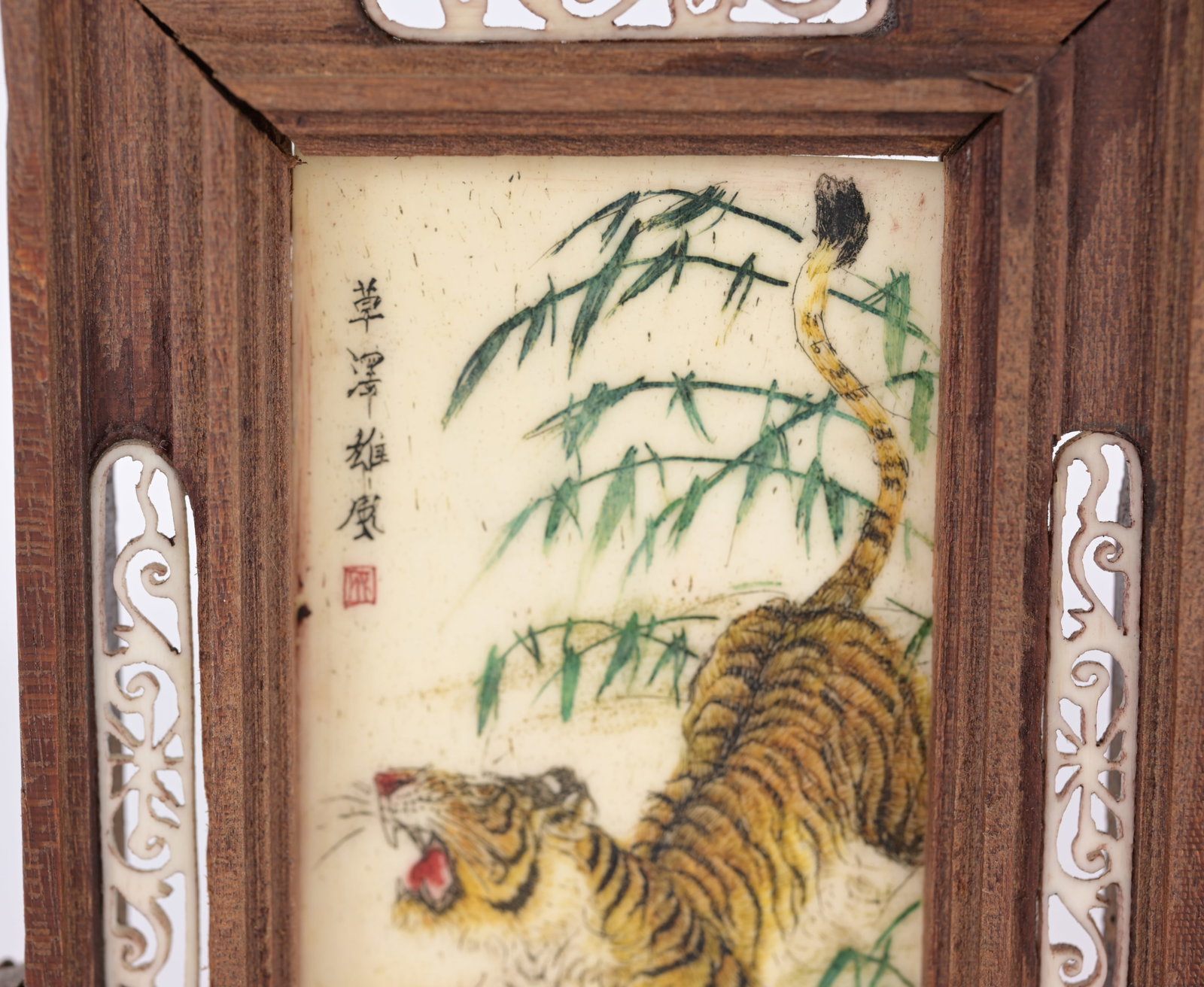 Miniature Chinese Painted Bone Table Screen - 3