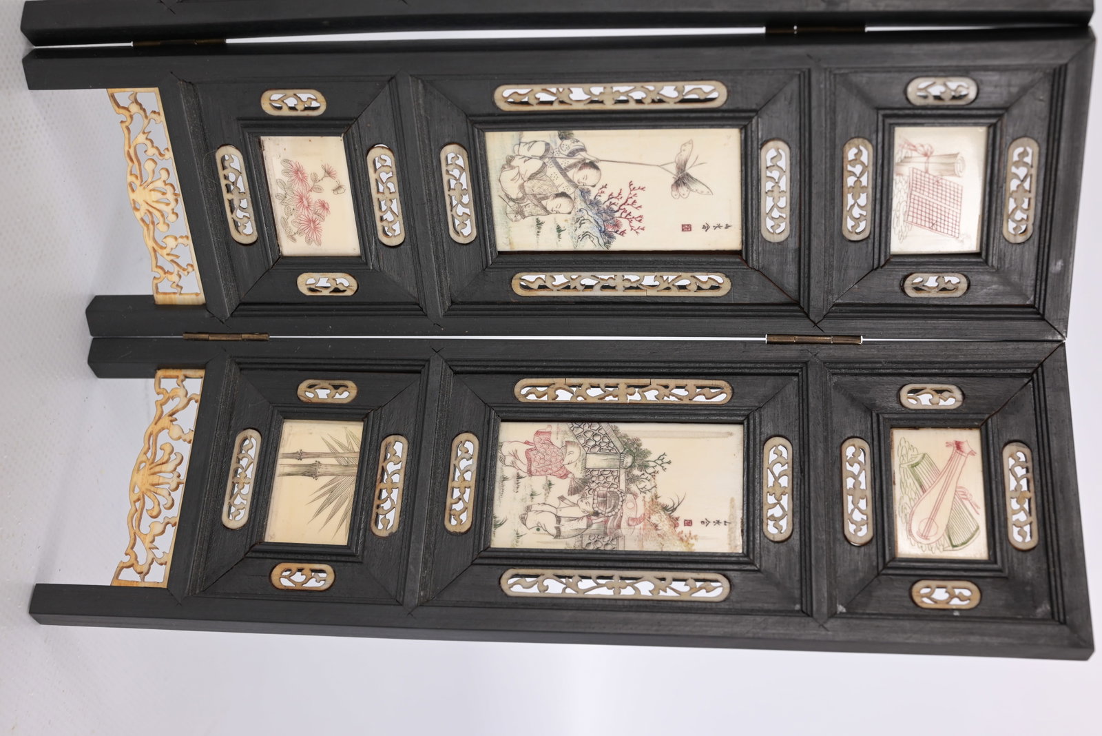 Chinese 4-Panel Bone Inlaid Table Screen - 2