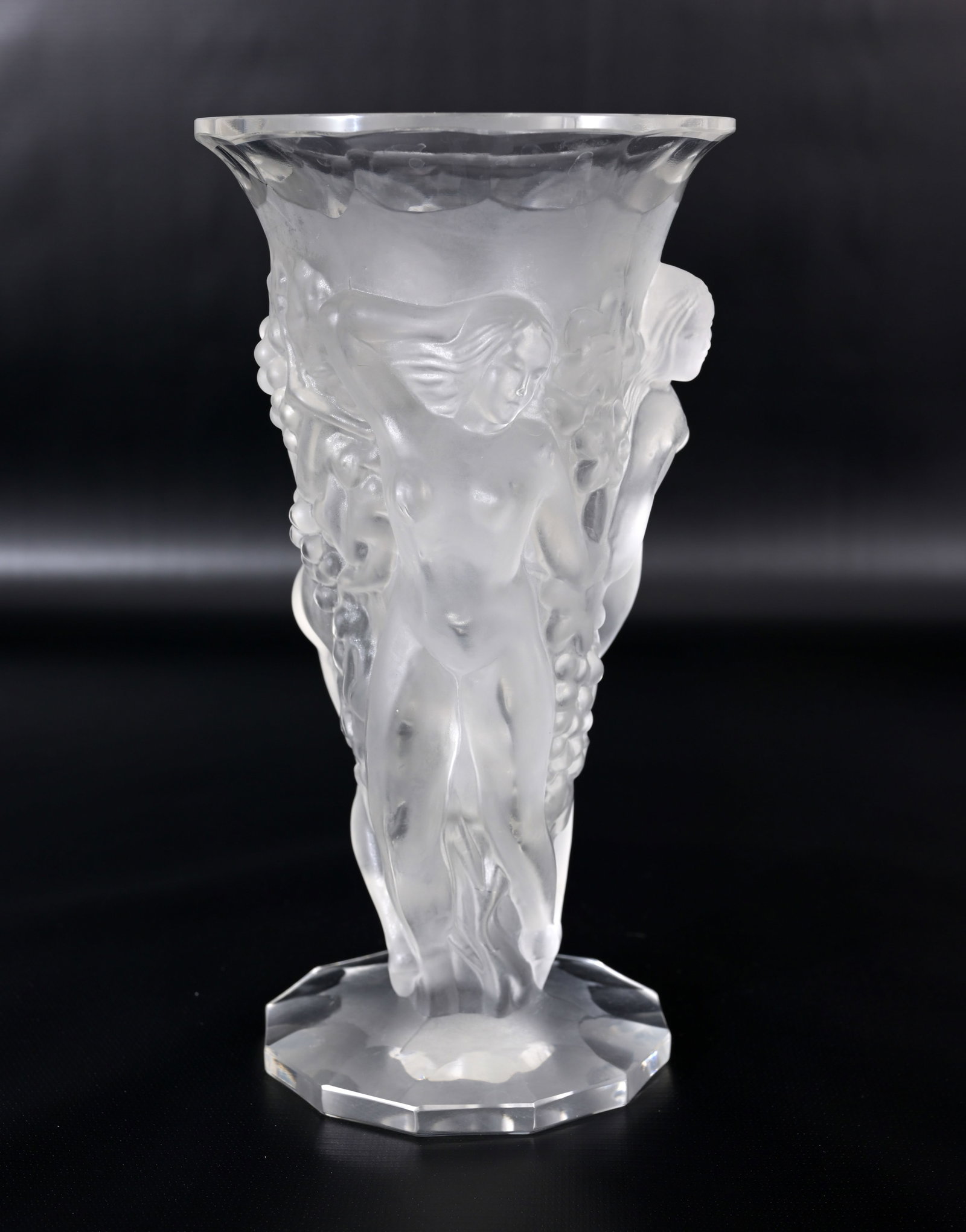 After Lalique 'Three Graces' Vase: After Lalique 'Three Graces' Frosted Vase. Appears to be unsigned. Dimensions: 8.5 x 4 5/8 in.