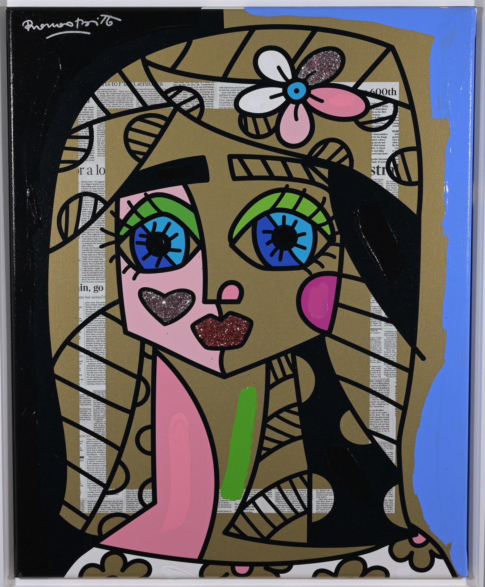 Romero Britto - "Venus XXII" - 2018: Romero Britto (Brazil, B. 1963) "Venus XXII" - 2018 Mixed-Media with Acrylic, Oil Pen Drawing, diamond dust, collage and Giclee on Canvas. Hand Signed upper left. Signed and dated verso on canvas.